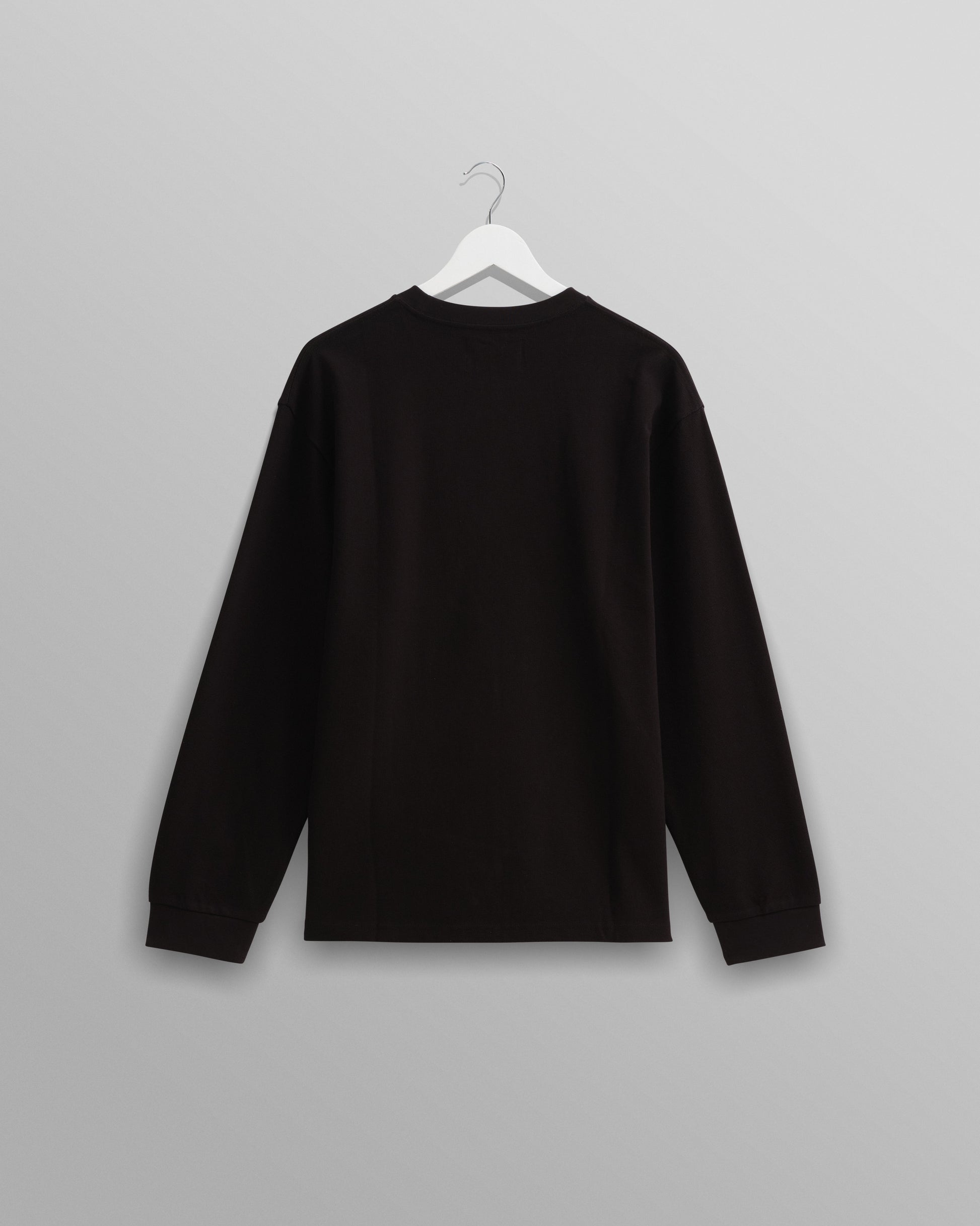 wax london men's Hayden - Black Textured Organic Cotton Long Sleeve T-Shirt