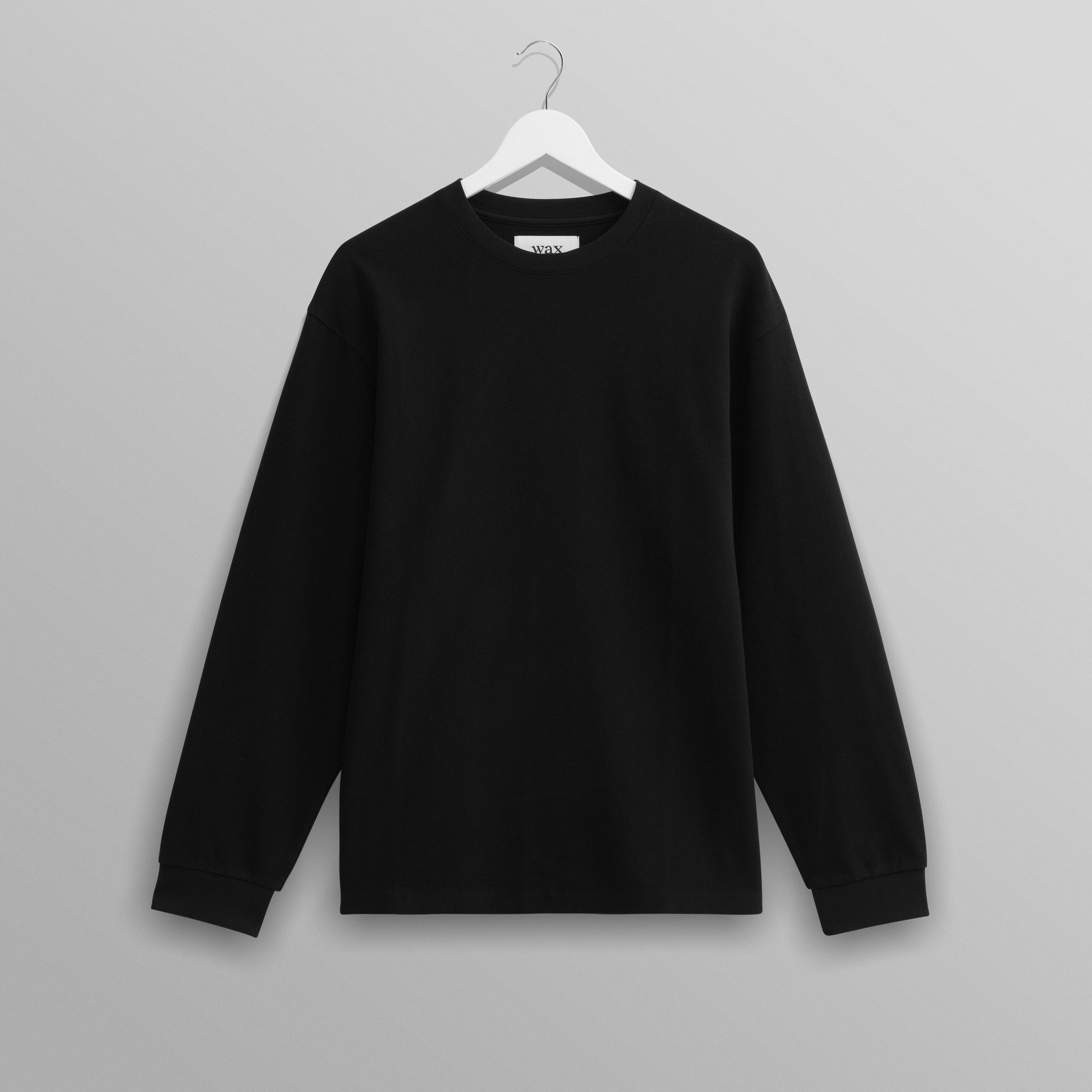 wax london men's Hayden - Black Textured Organic Cotton Long Sleeve T-Shirt