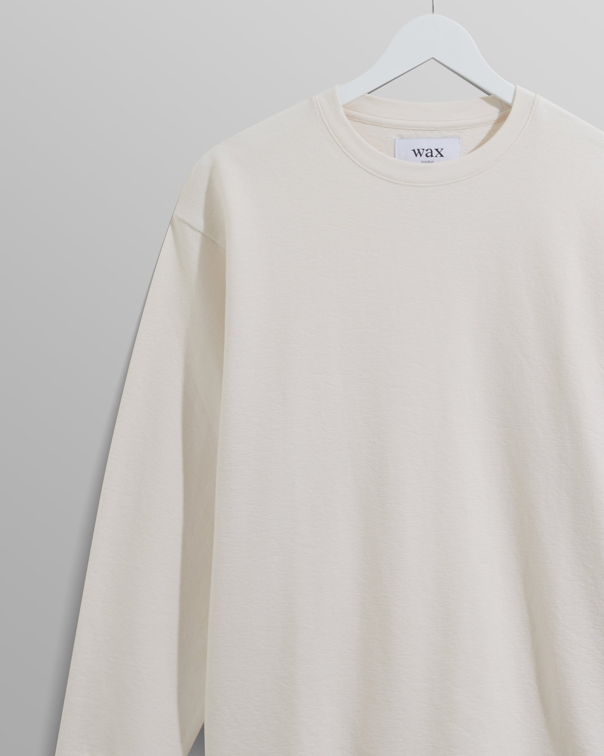 wax london men's Hayden - Ecru Textured Organic Cotton Long Sleeve T-Shirt