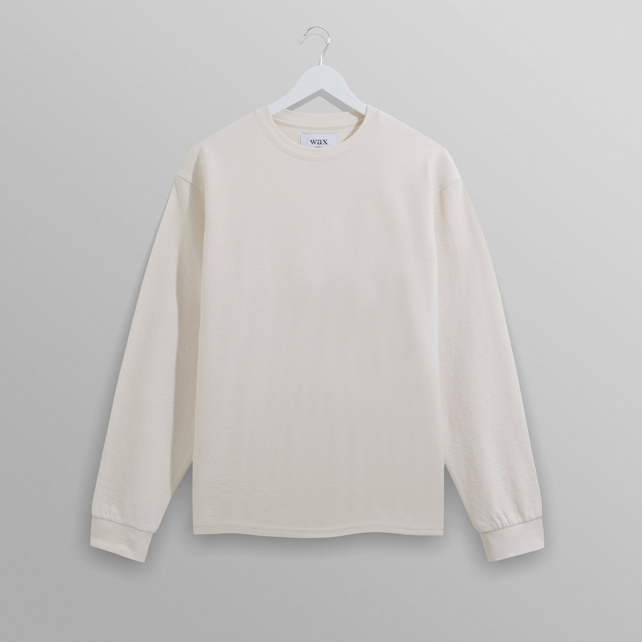 wax london men's Hayden - Ecru Textured Organic Cotton Long Sleeve T-Shirt