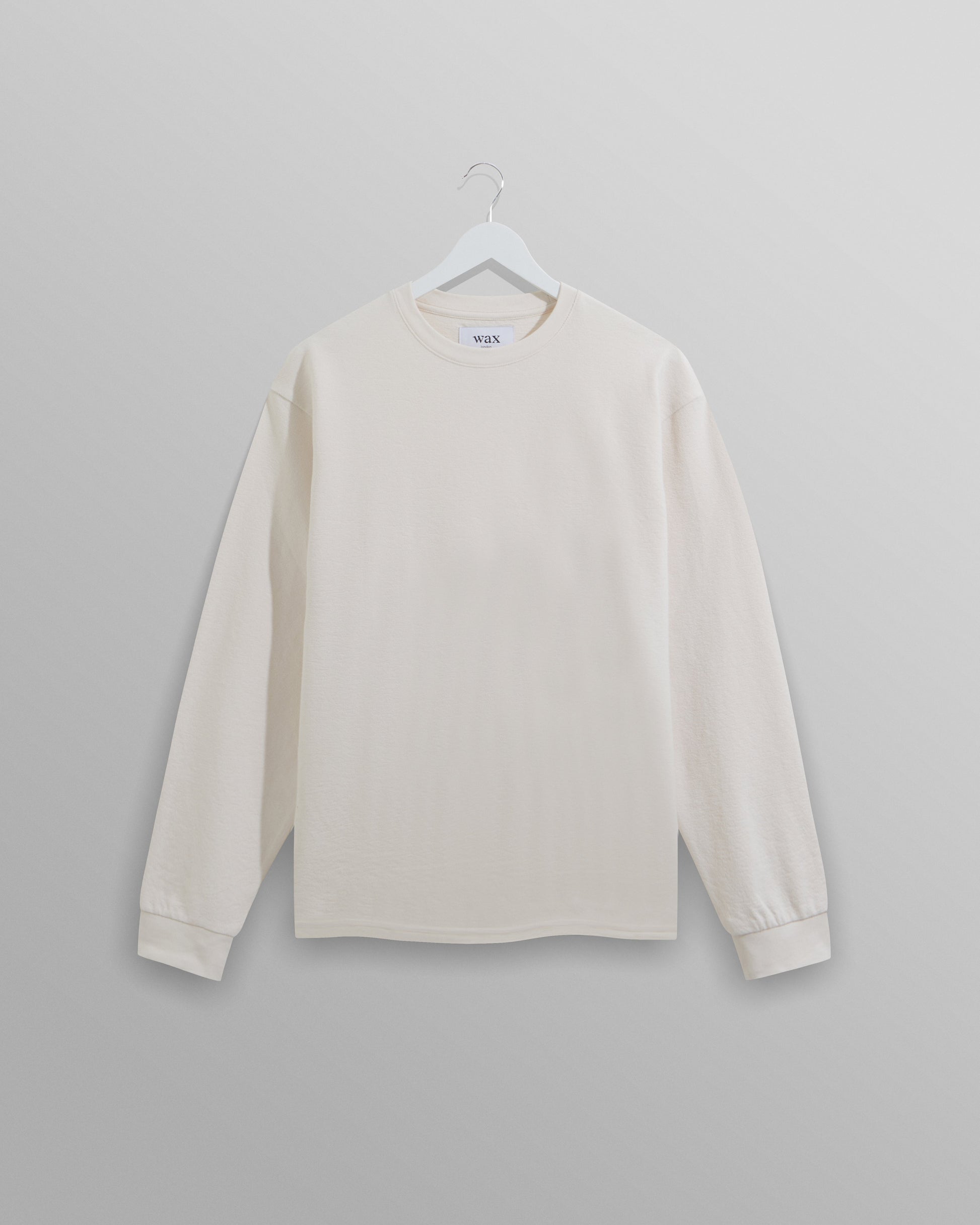 wax london men's Hayden - Ecru Textured Organic Cotton Long Sleeve T-Shirt