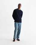 wax london men's Hayden - Navy Textured Organic Cotton Long Sleeve T-Shirt