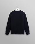 wax london men's Hayden - Navy Textured Organic Cotton Long Sleeve T-Shirt