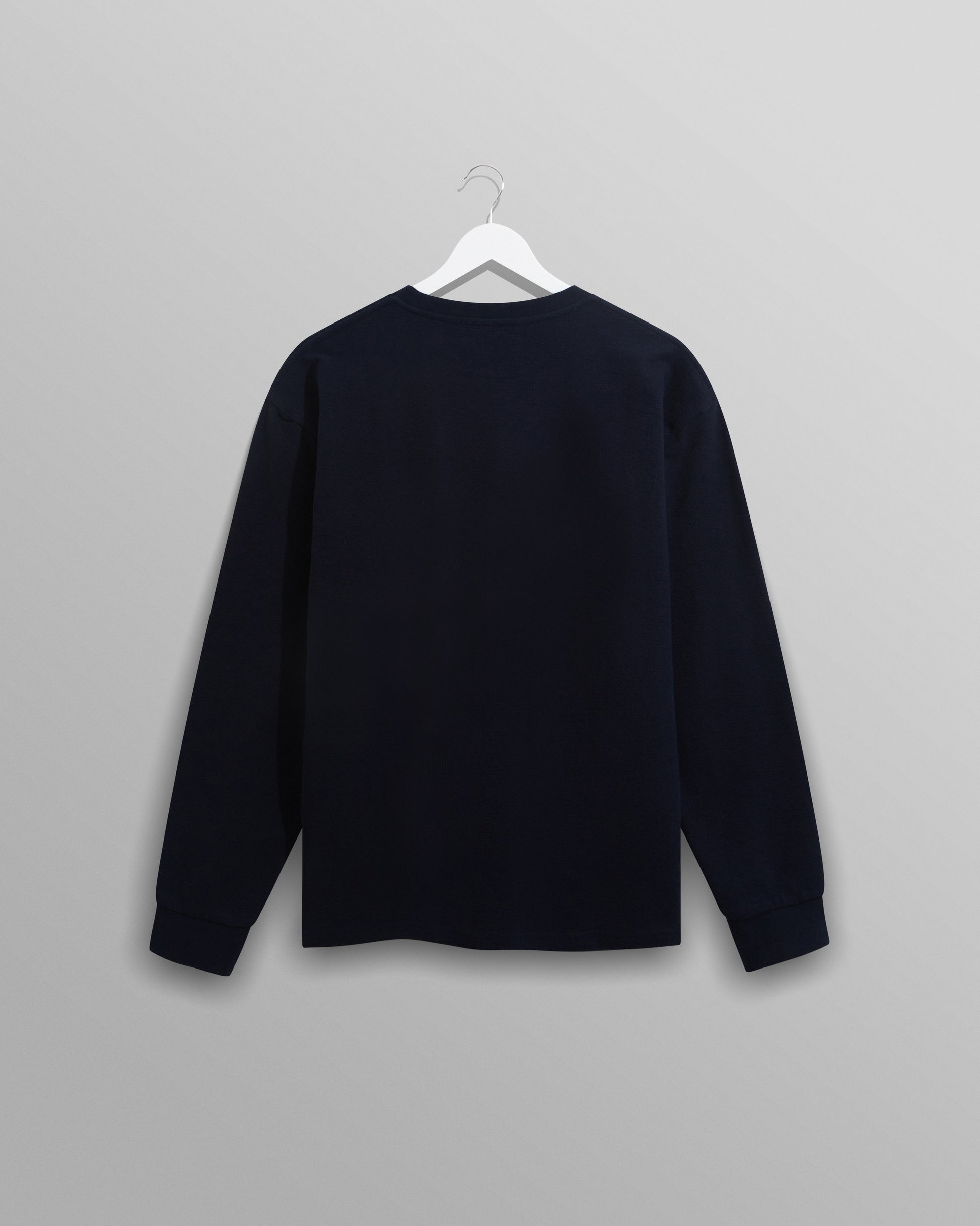 wax london men's Hayden - Navy Textured Organic Cotton Long Sleeve T-Shirt