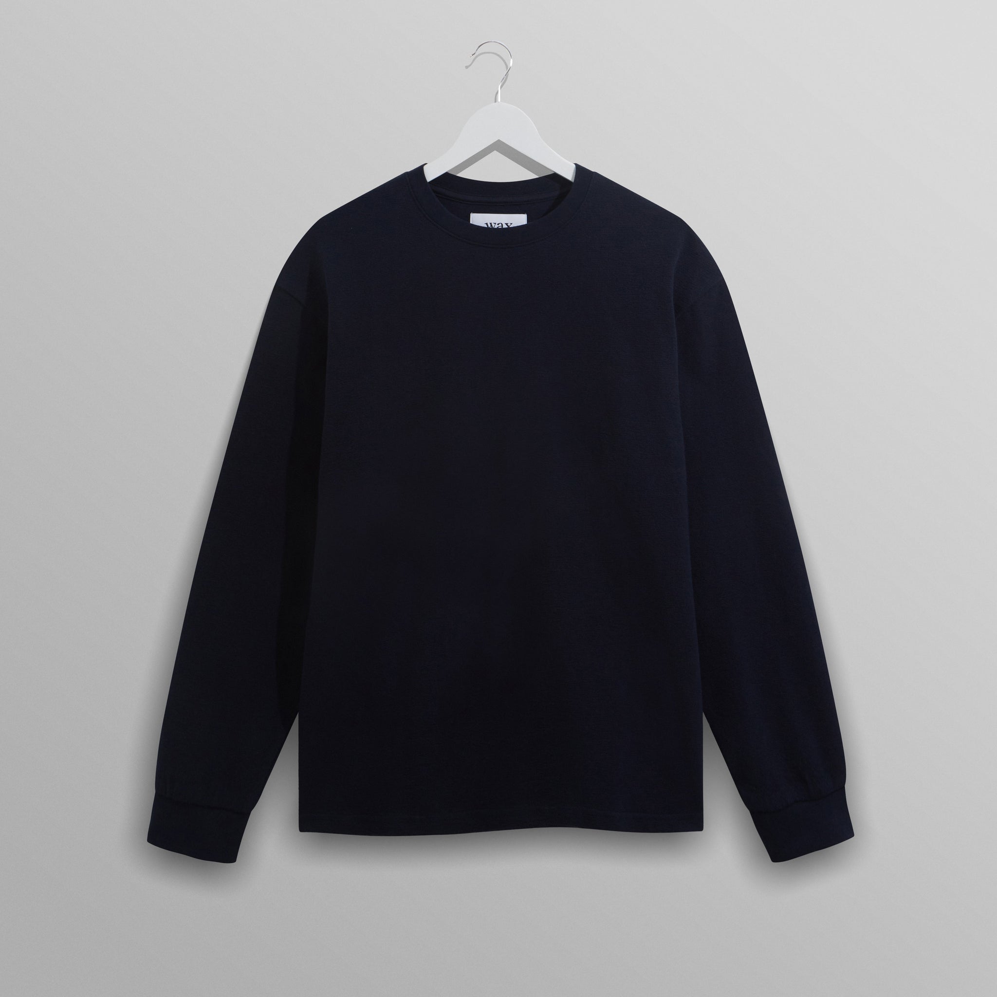 wax london men's Hayden - Navy Textured Organic Cotton Long Sleeve T-Shirt