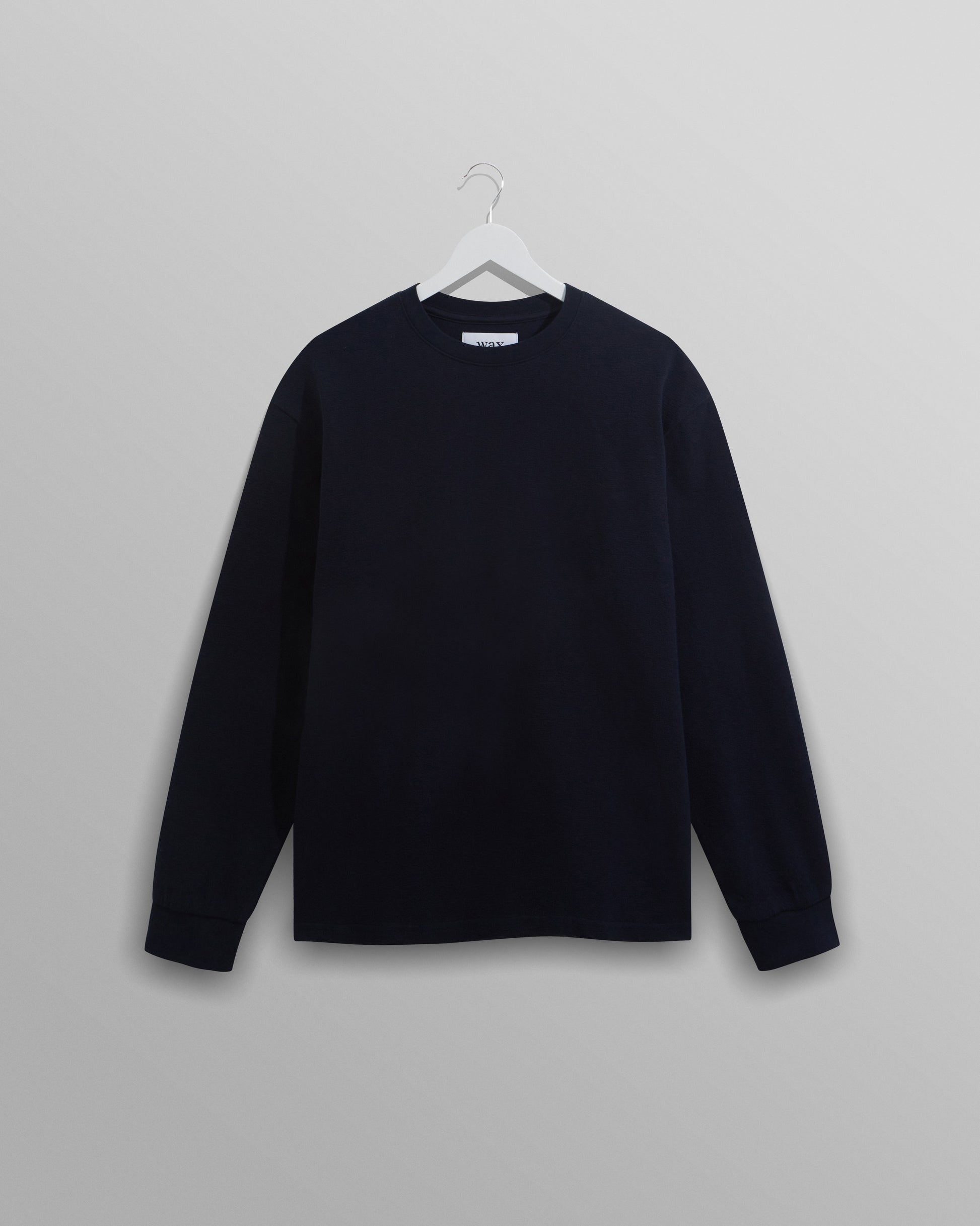 wax london men's Hayden - Navy Textured Organic Cotton Long Sleeve T-Shirt