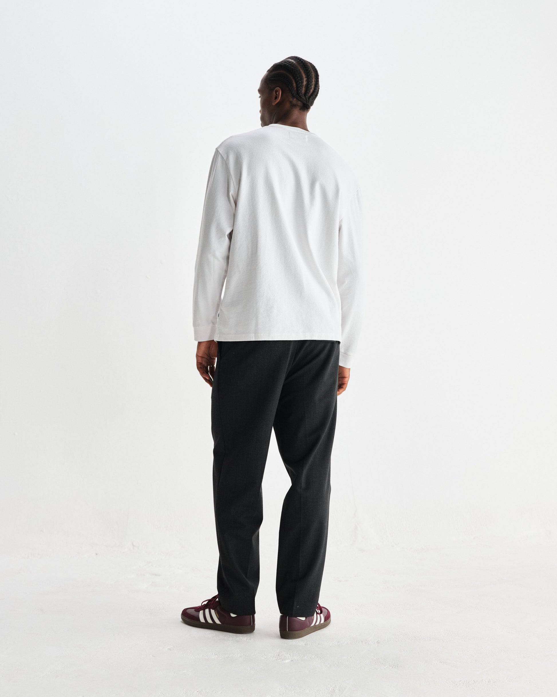 wax london men's Hayden - White Textured Organic Cotton Long Sleeve T-Shirt
