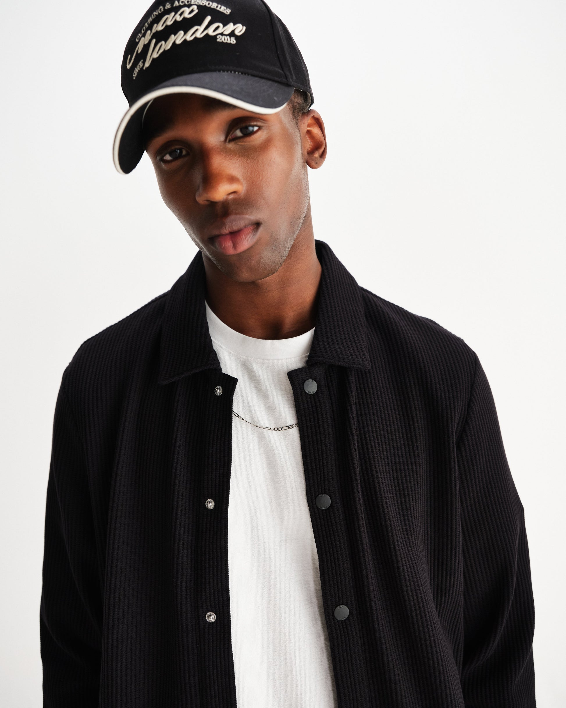 wax london men's Hays - Black Structured Waffle Overshirt