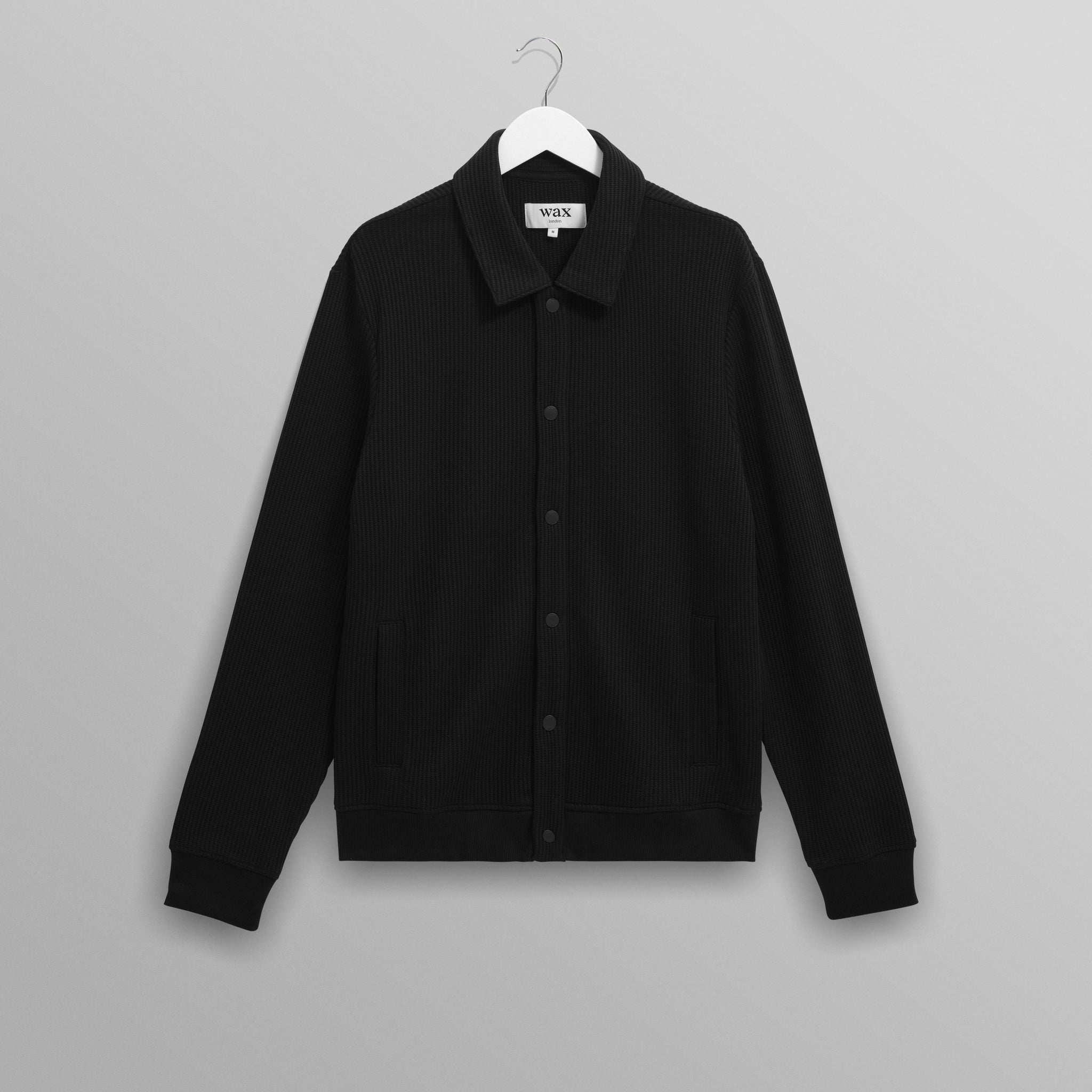 wax london men's Hays - Black Structured Waffle Overshirt