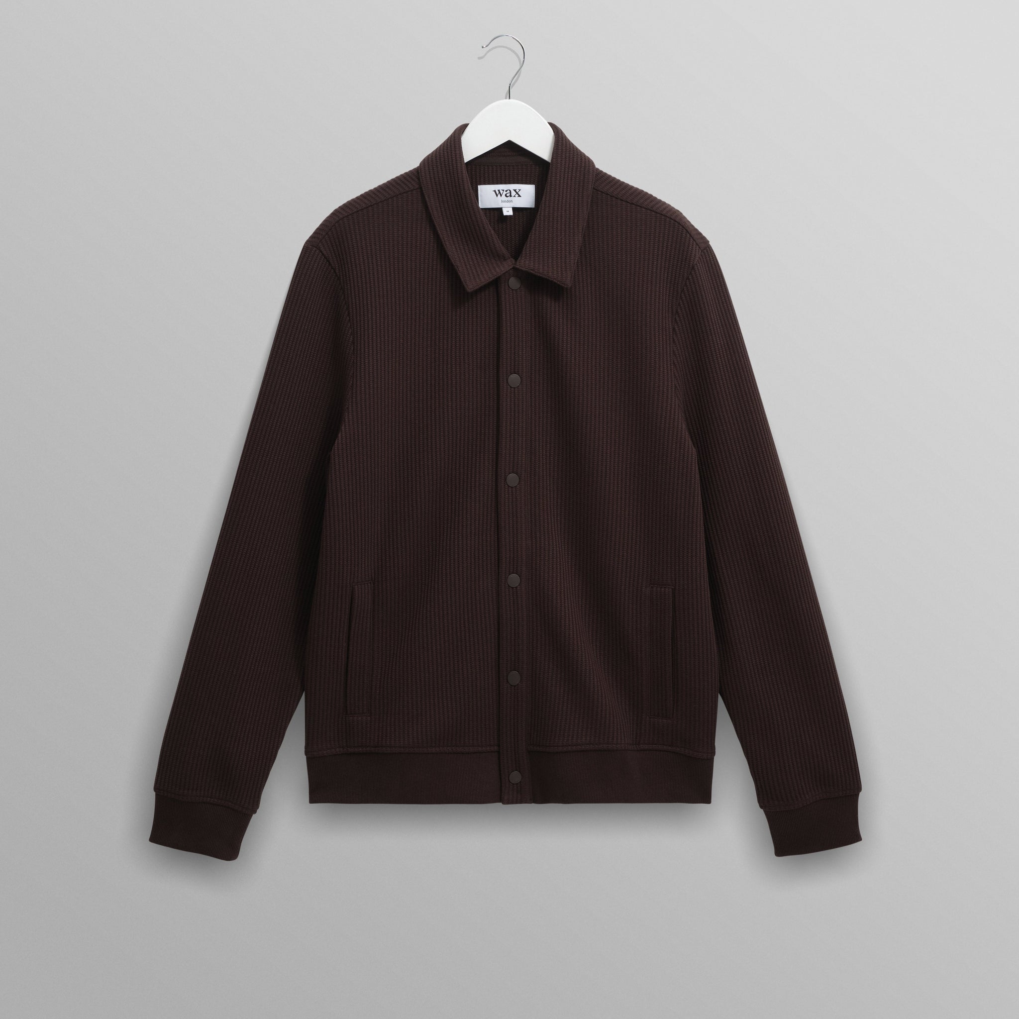 wax london men's Hays - Dark Brown Structured Waffle Overshirt