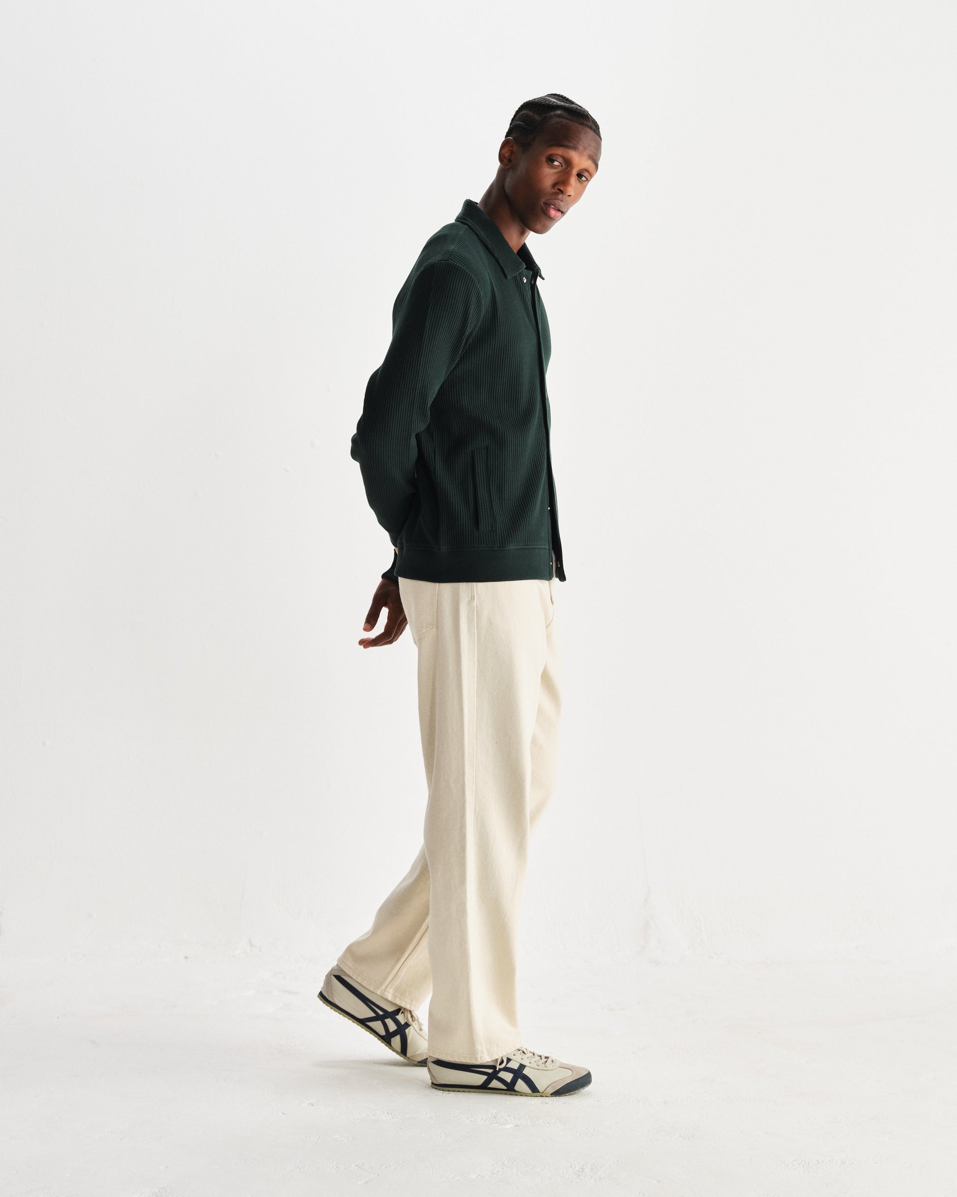 wax london men's Hays - Dark Green Structured Waffle Overshirt
