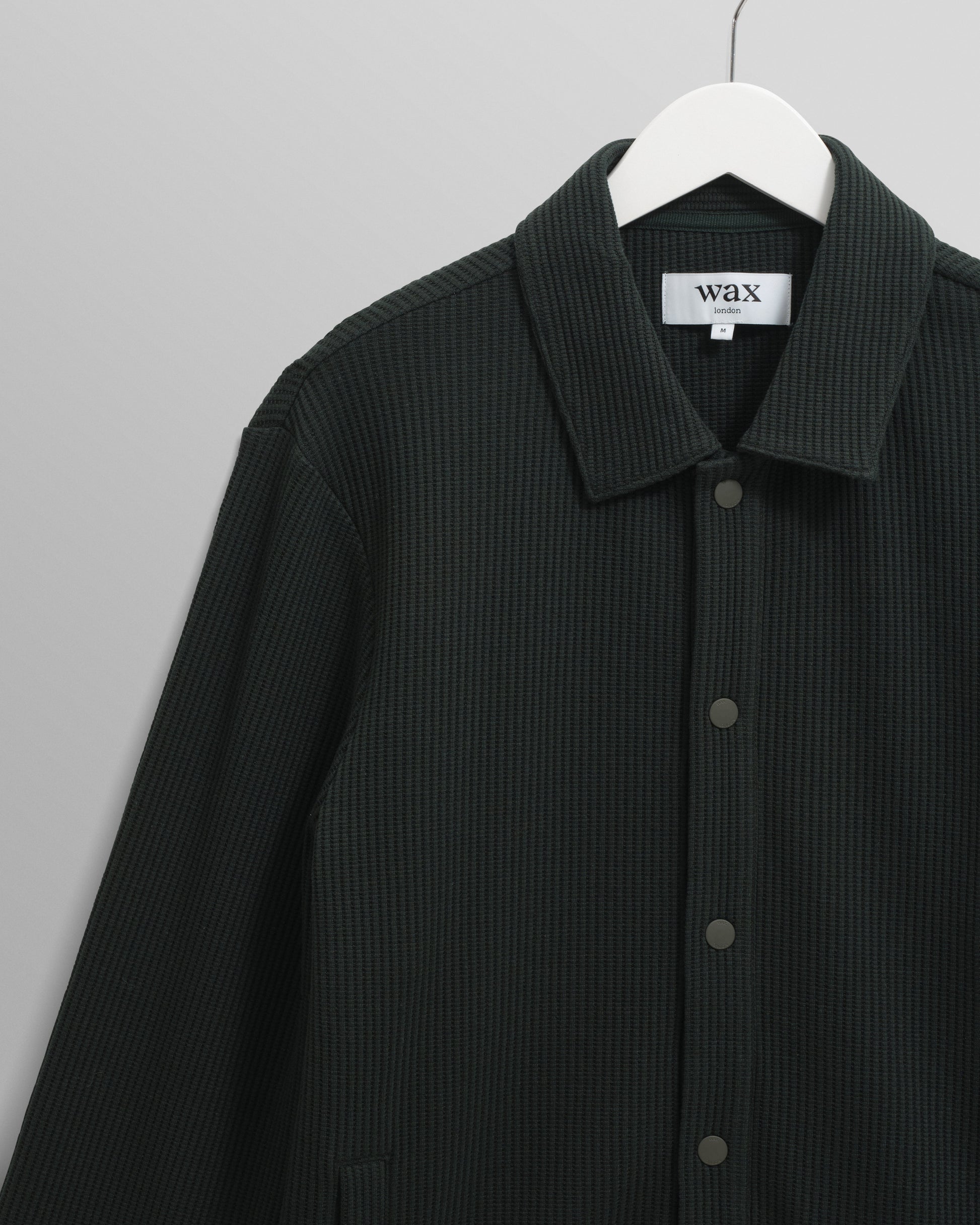 wax london men's Hays - Dark Green Structured Waffle Overshirt