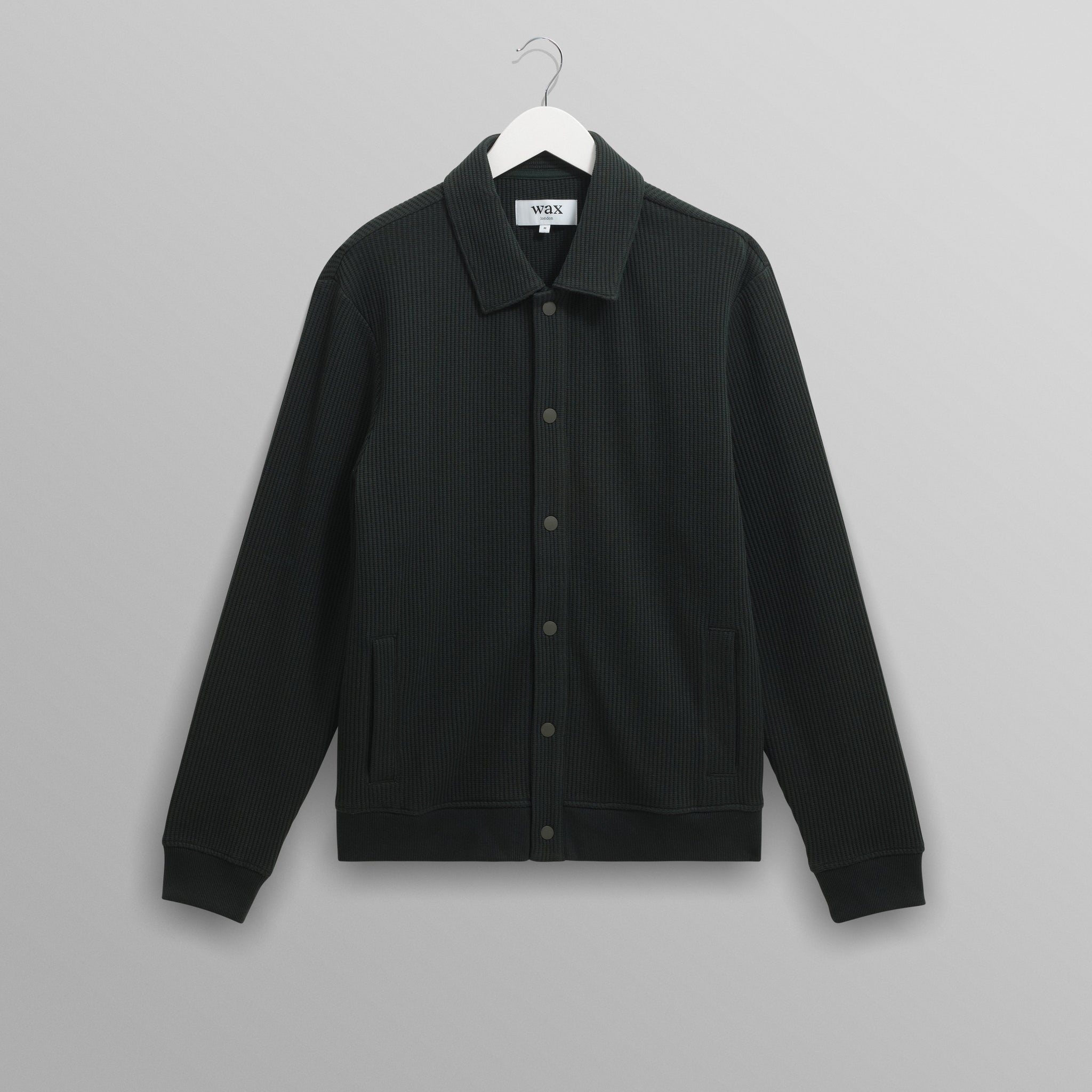 wax london men's Hays - Dark Green Structured Waffle Overshirt