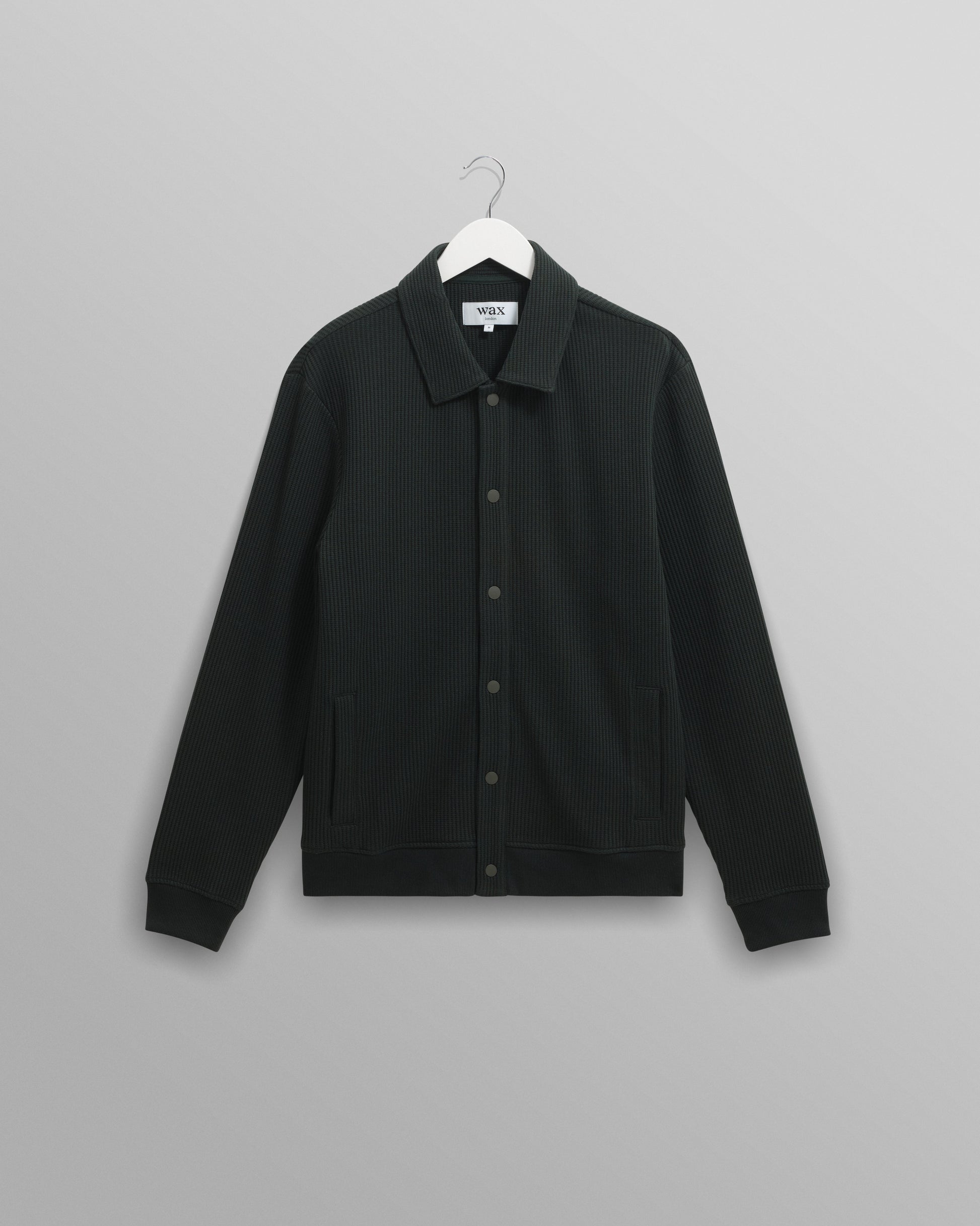 wax london men's Hays - Dark Green Structured Waffle Overshirt