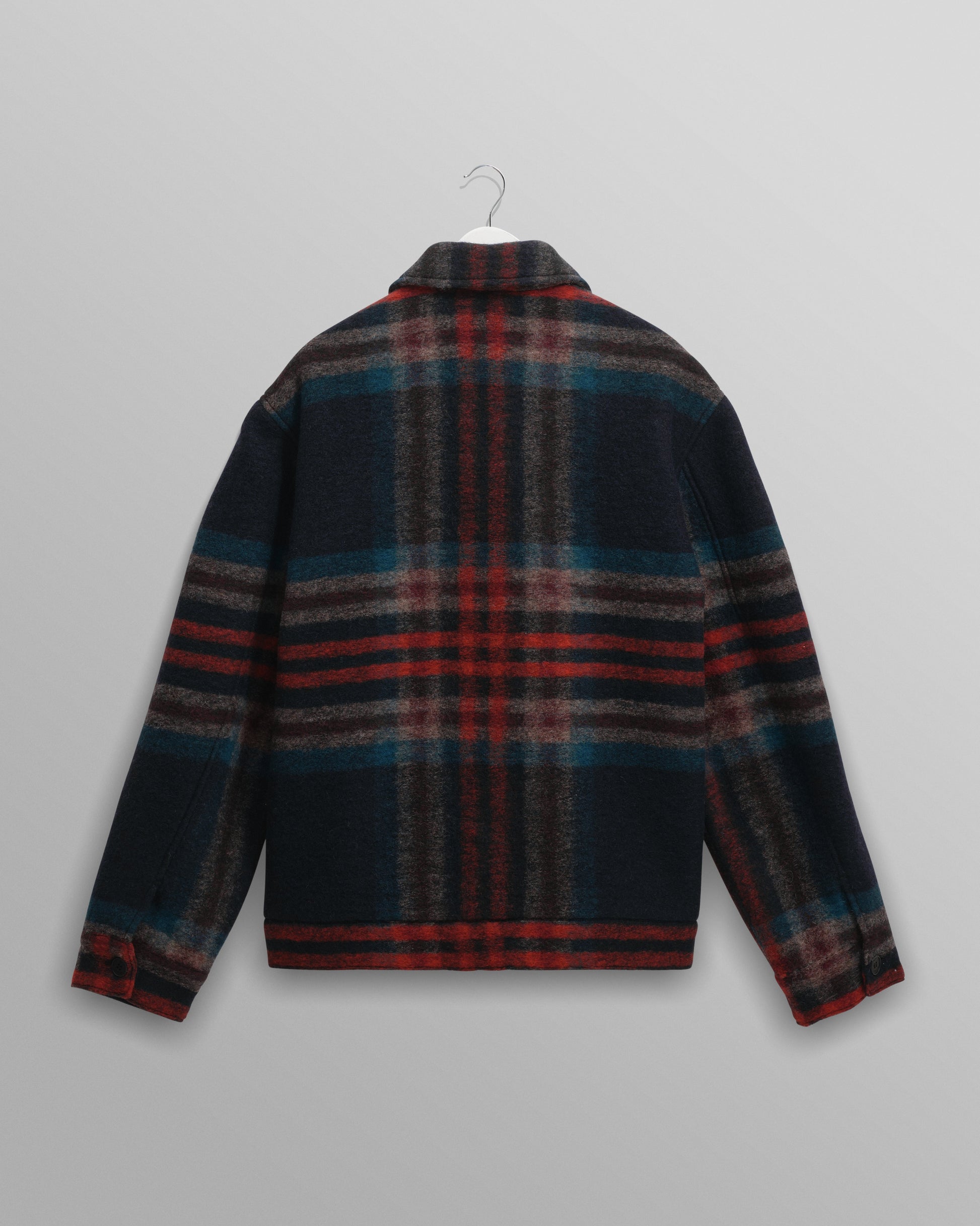 wax london men's Heath - Navy And Multicolour Wool Check Jacket