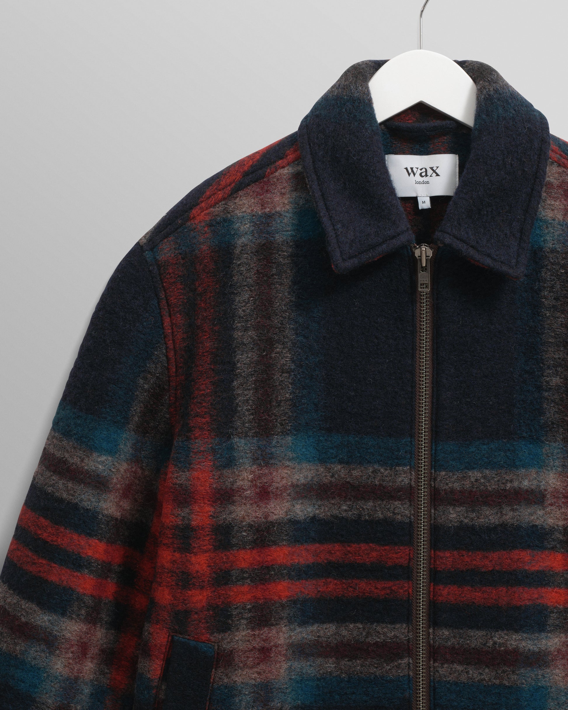 wax london men's Heath - Navy And Multicolour Wool Check Jacket