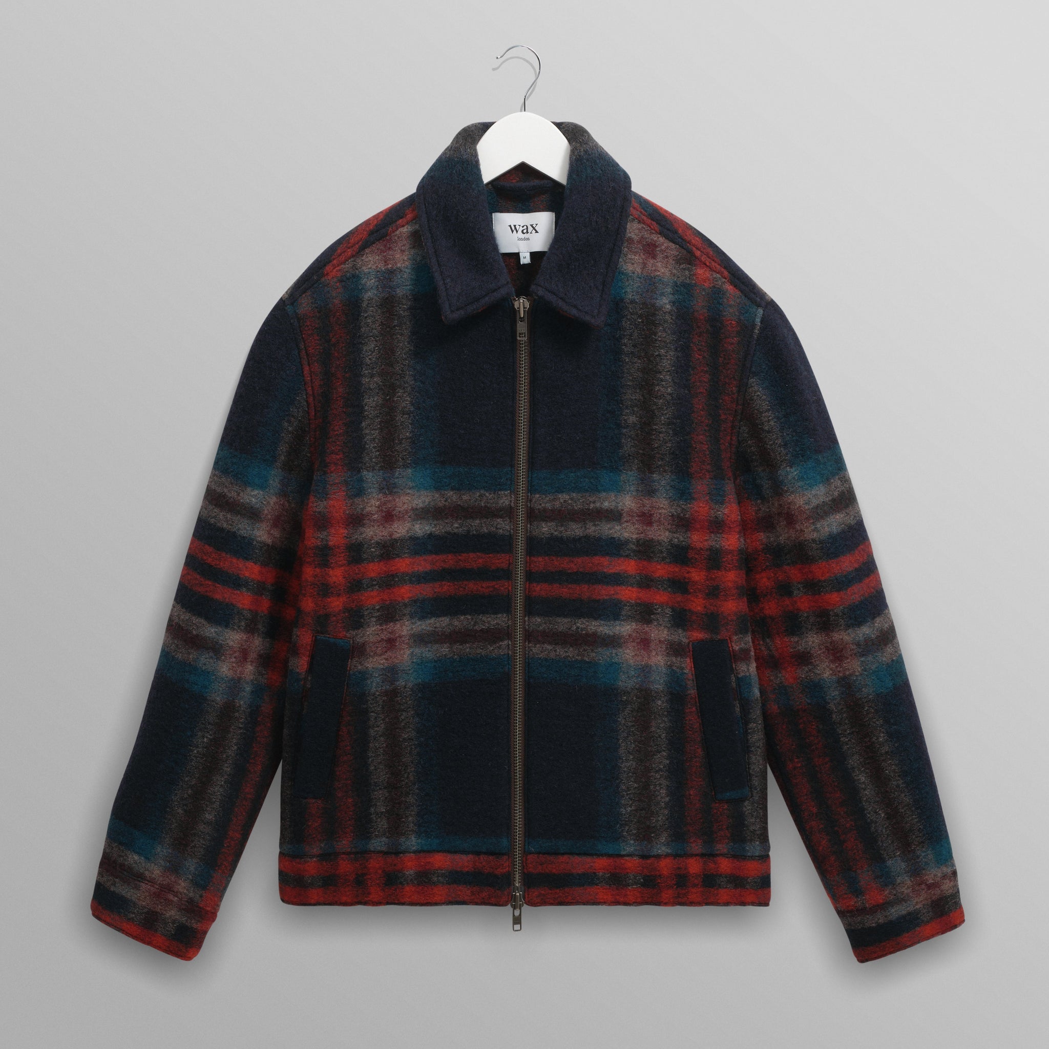 wax london men's Heath - Navy And Multicolour Wool Check Jacket