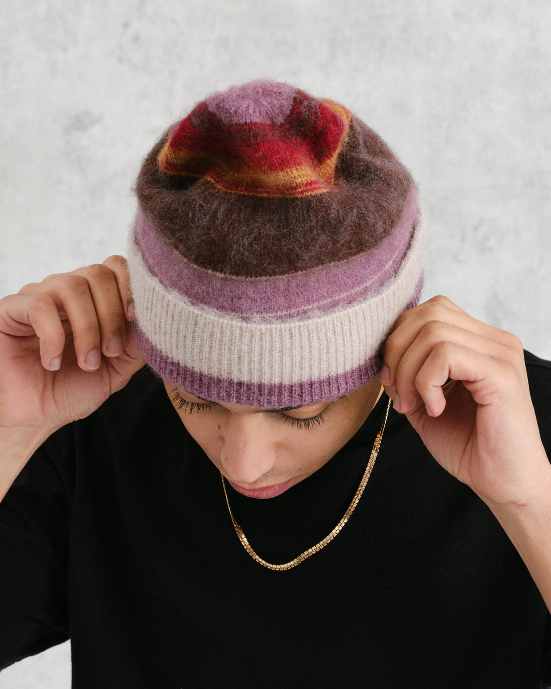 wax london men's Hill - Oatmeal Brush Stripe Wool Beanie