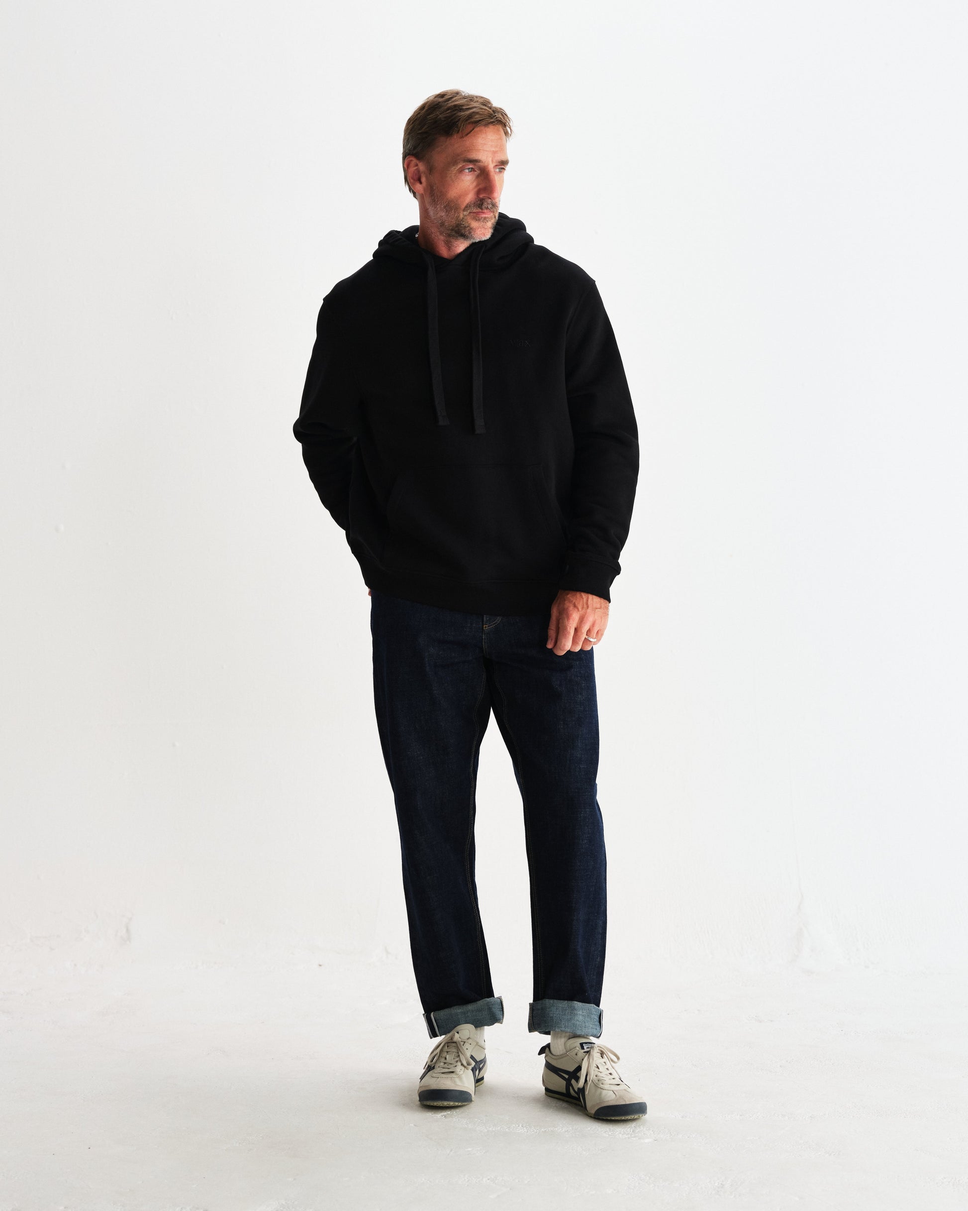 wax london men's Hoxton - Black Brushed Organic Cotton Hoodie