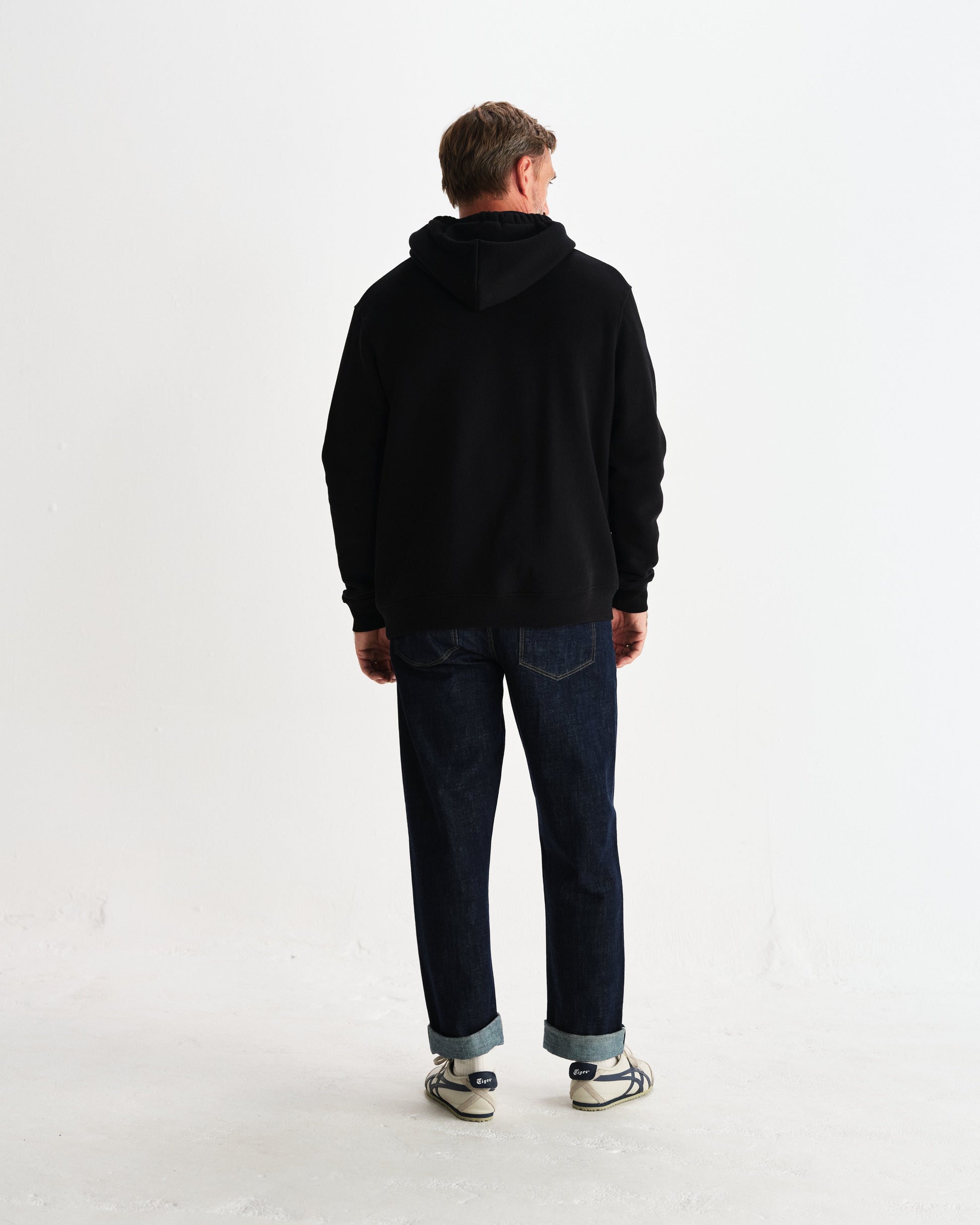 wax london men's Hoxton - Black Brushed Organic Cotton Hoodie