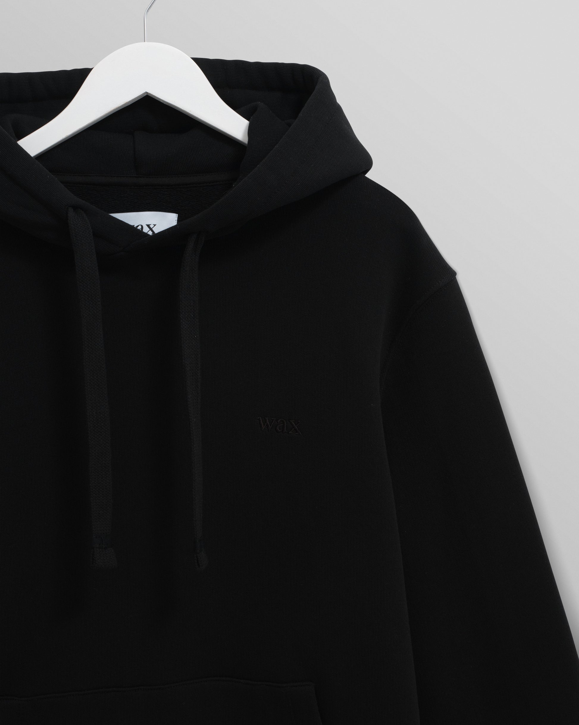wax london men's Hoxton - Black Brushed Organic Cotton Hoodie