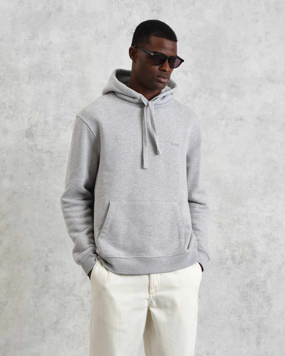 wax london men's Hoxton - Heather Grey Brushed Organic Cotton Hoodie