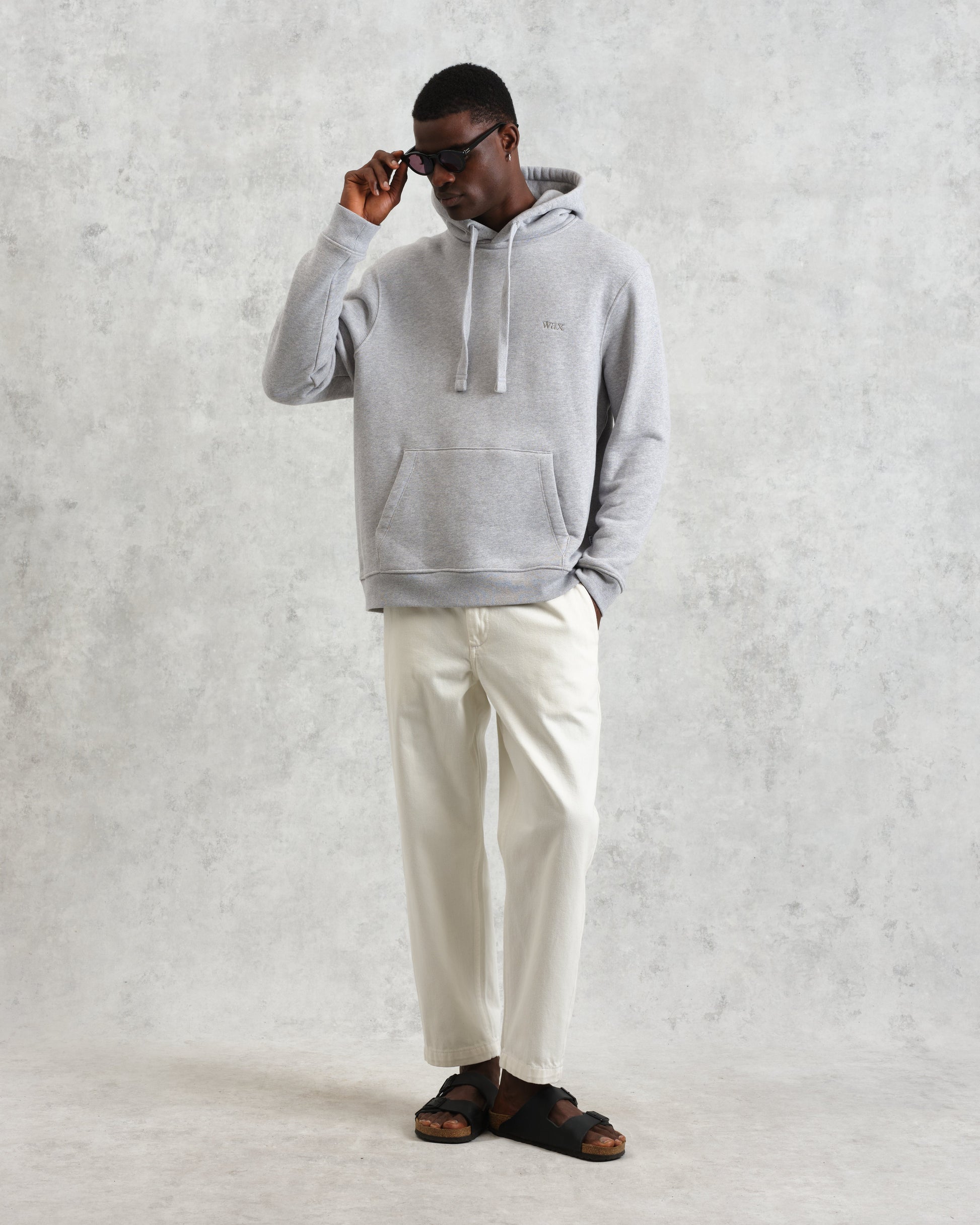 wax london men's Hoxton - Heather Grey Brushed Organic Cotton Hoodie
