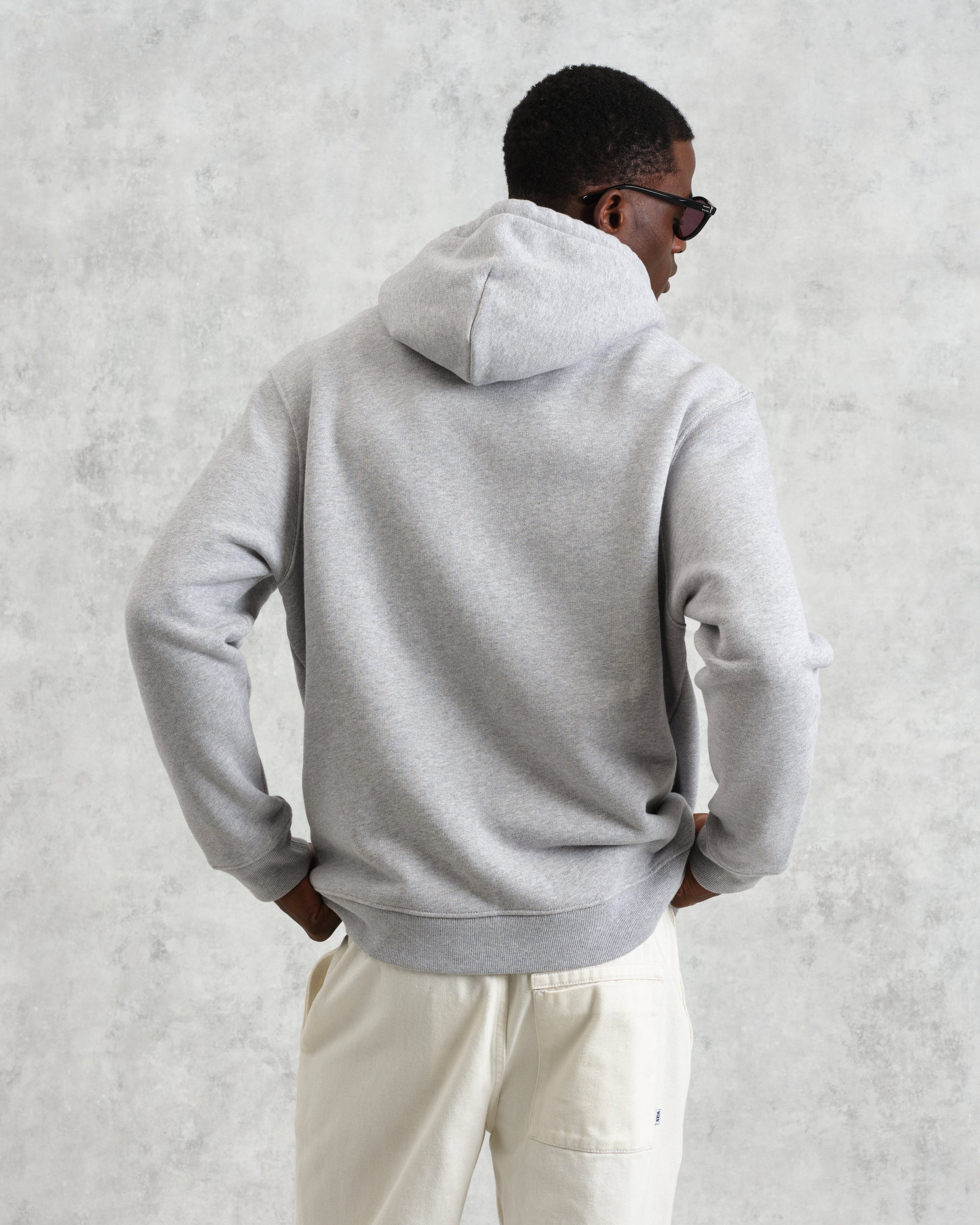 wax london men's Hoxton - Heather Grey Brushed Organic Cotton Hoodie