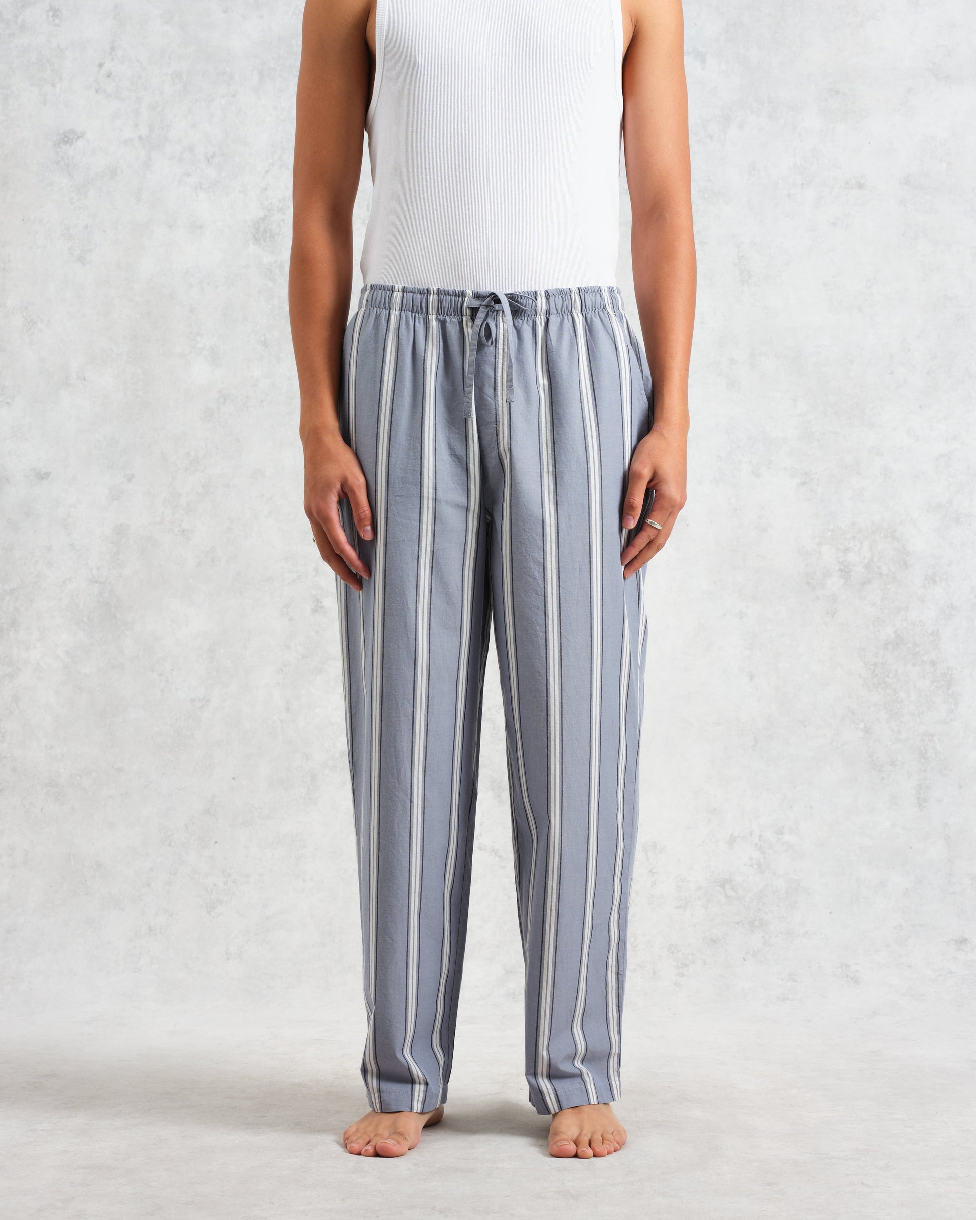 wax london men's Hutton - Blue And Ecru Oxford Stripe Lounge Trouser