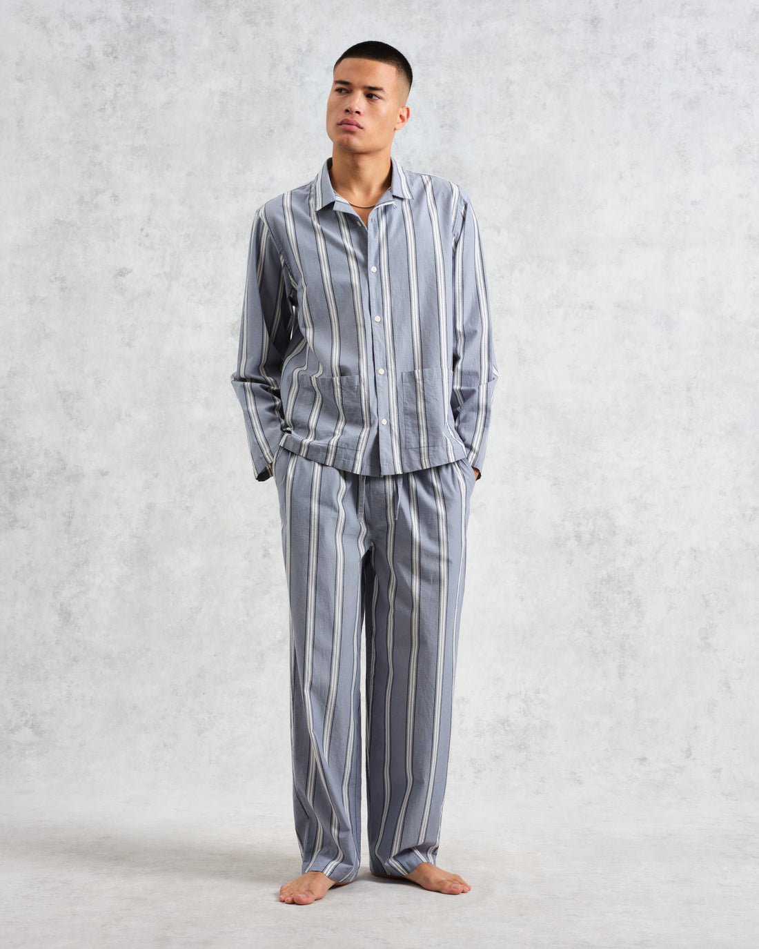 wax london men's Hutton - Blue And Ecru Oxford Stripe Lounge Trouser