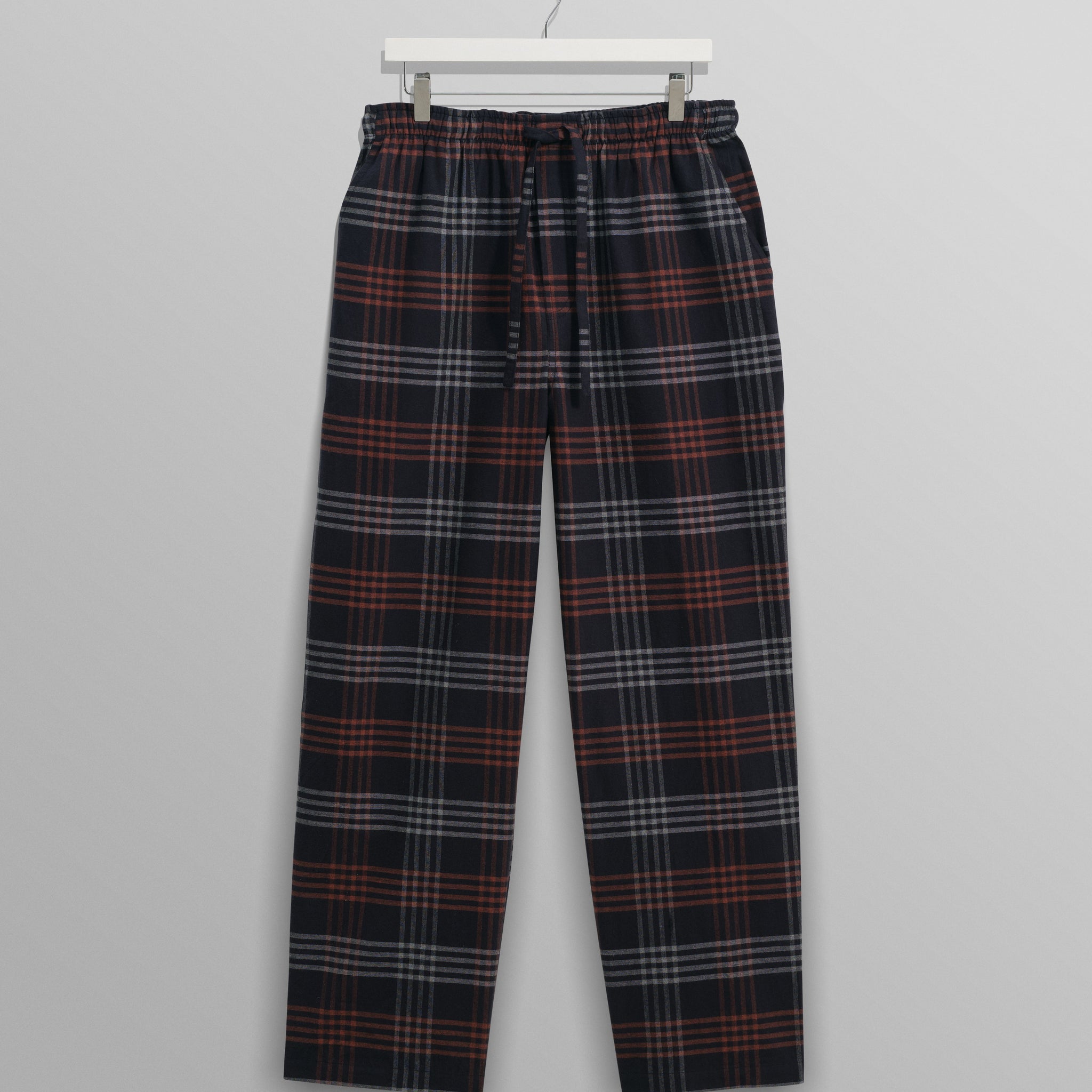 wax london men's Hutton - Navy And Orange Check Flannel Lounge Trouser