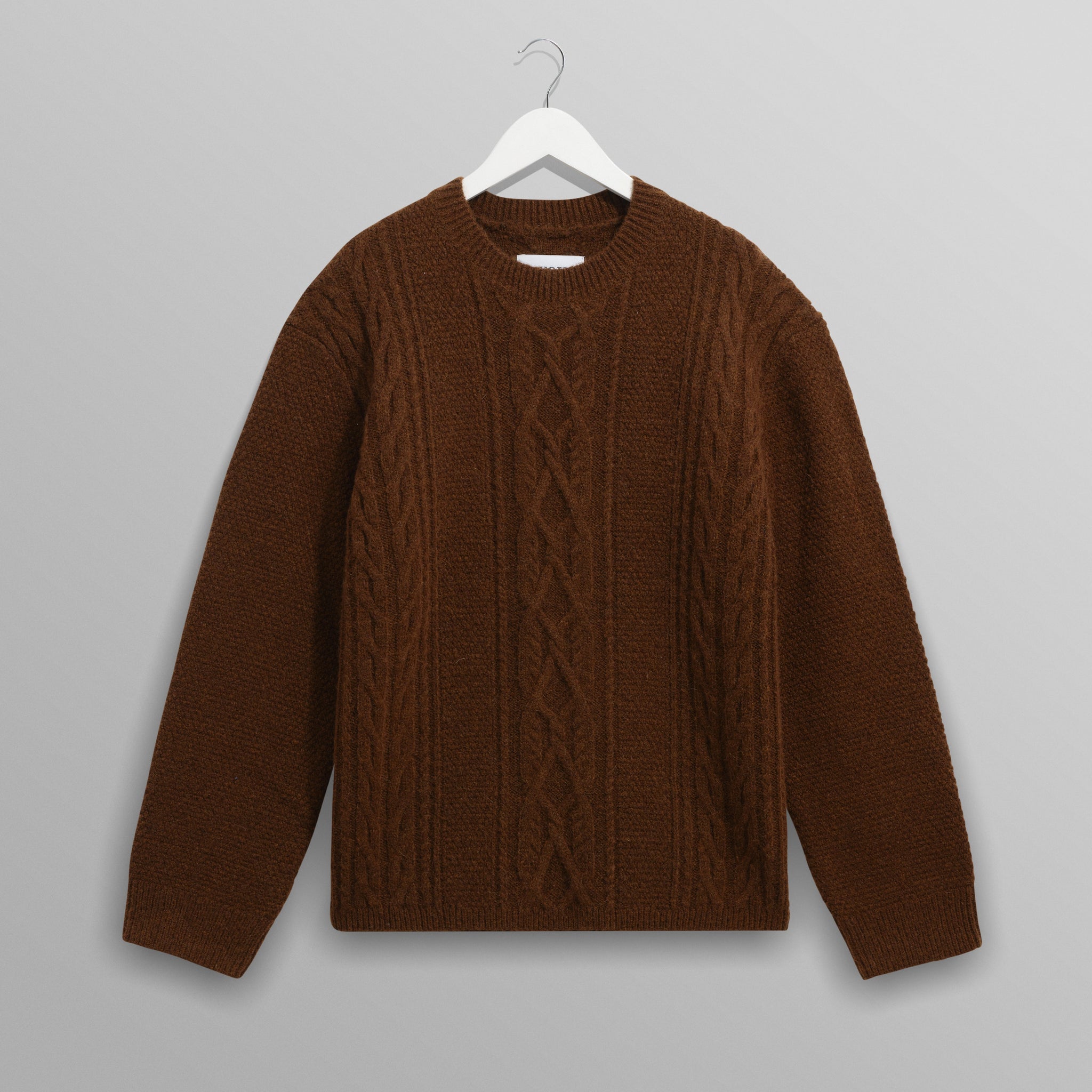 wax london men's Hyatt - Brown Brush Cable Knit Crewneck Jumper