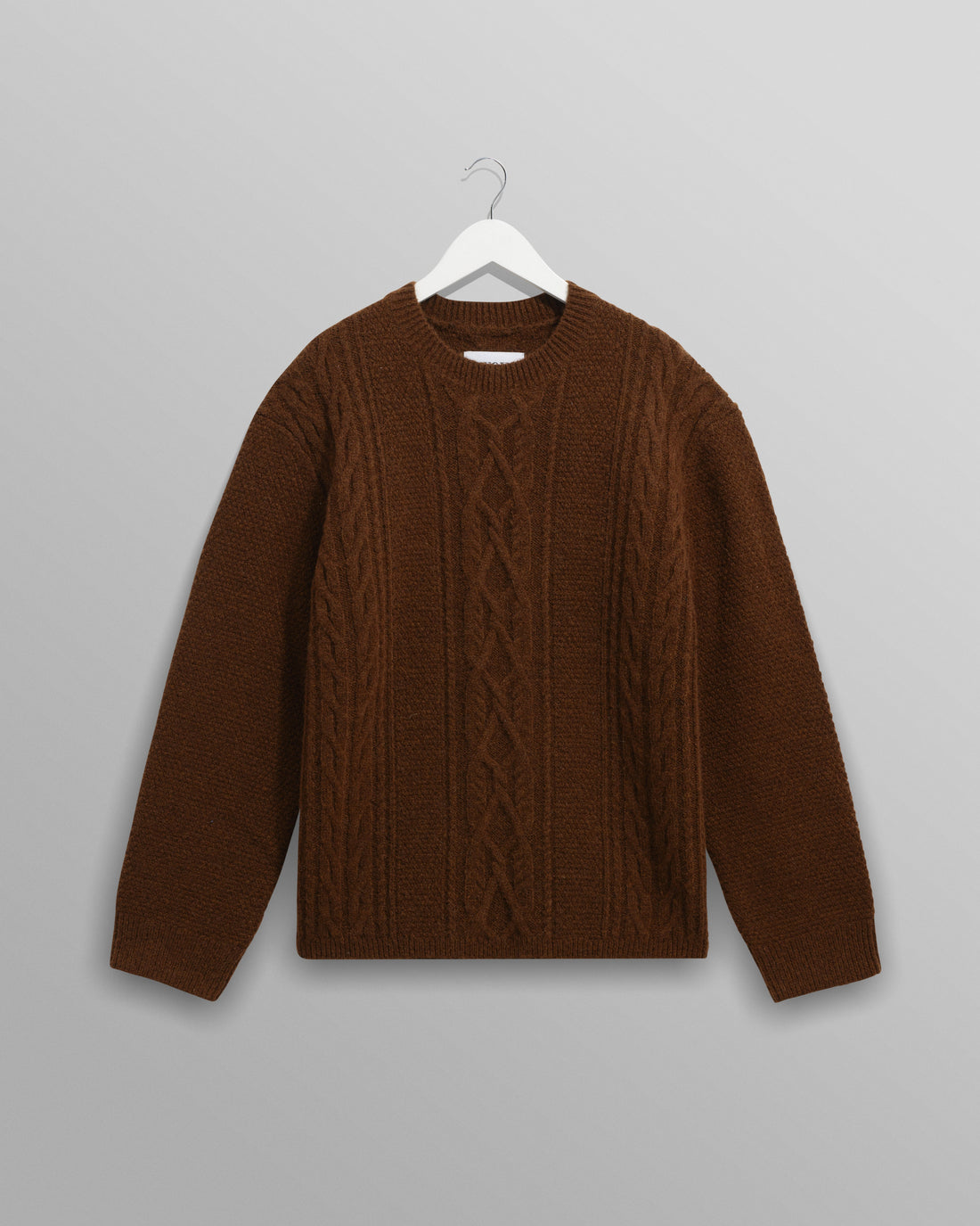 wax london men's Hyatt - Brown Brush Cable Knit Crewneck Jumper