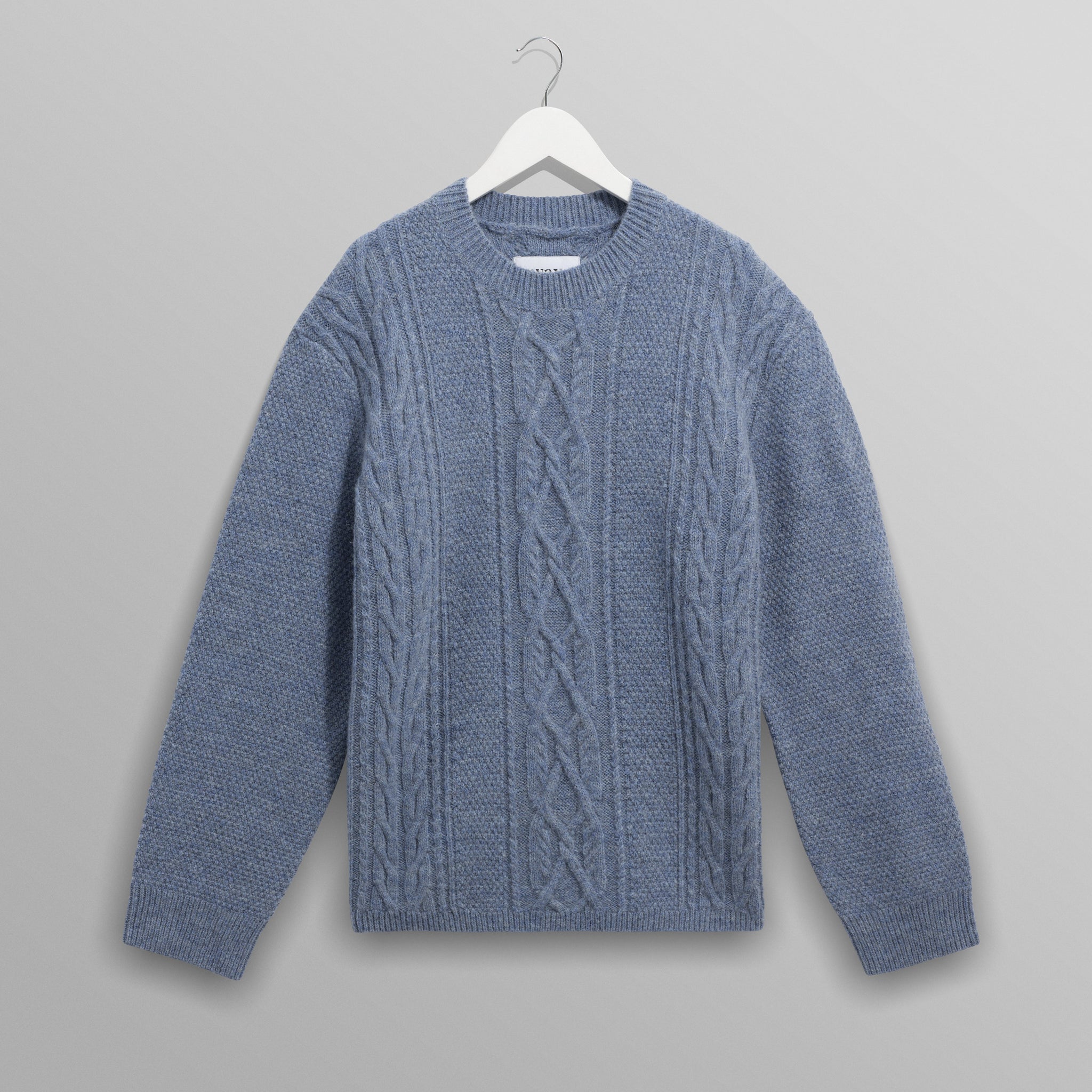 wax london men's Hyatt - Light Blue Brush Cable Knit Crewneck Jumper