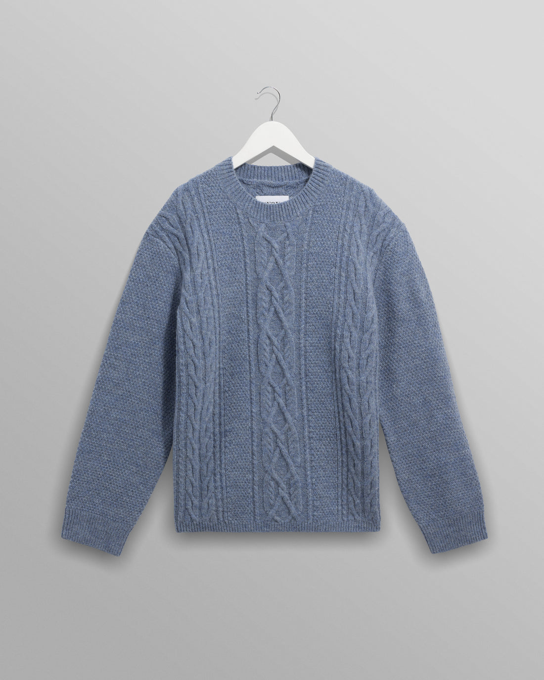 wax london men's Hyatt - Light Blue Brush Cable Knit Crewneck Jumper