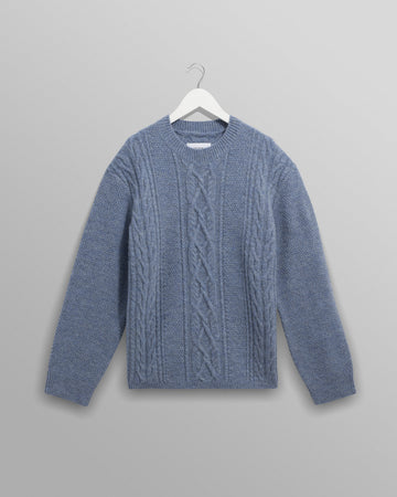 wax london men's Hyatt - Light Blue Brush Cable Knit Crewneck Jumper