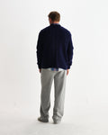 wax london men's Hyatt - Navy Brush Cable Knit Crewneck Jumper
