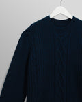 wax london men's Hyatt - Navy Brush Cable Knit Crewneck Jumper
