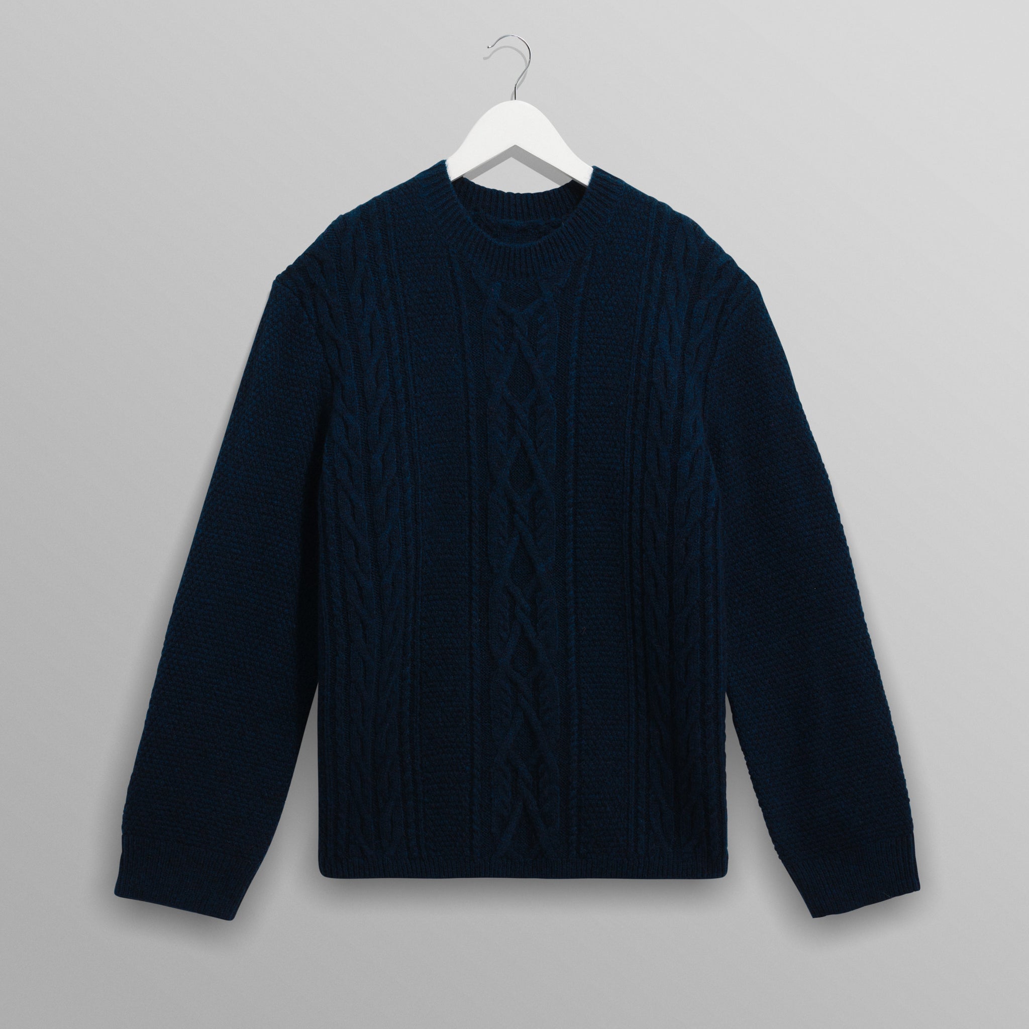 wax london men's Hyatt - Navy Brush Cable Knit Crewneck Jumper