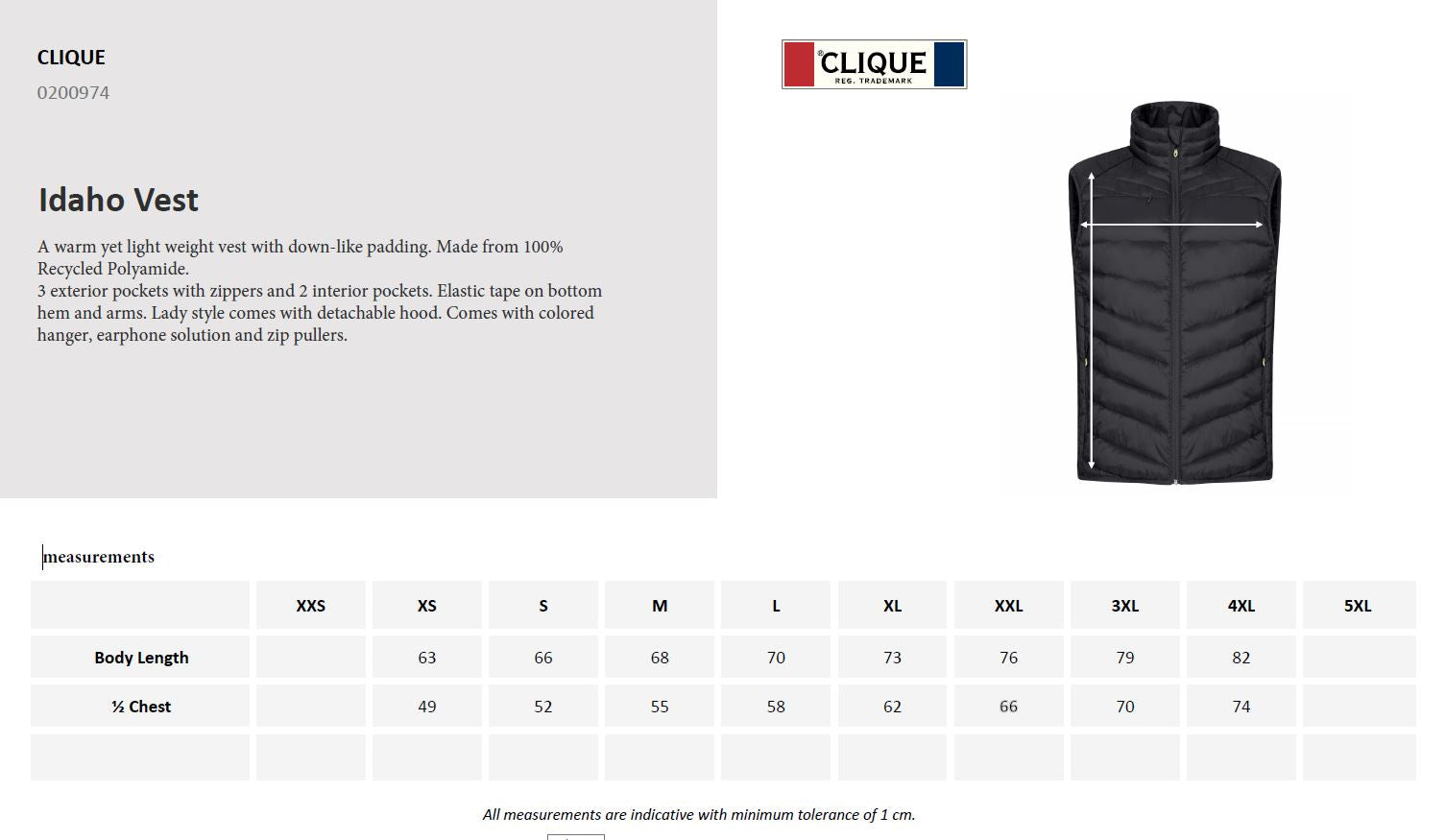 Clique Idaho Gilet | Mens Recycled Padded Body Warmer | 3 Colours | XS-4XL - Gilet - Logo Free Clothing