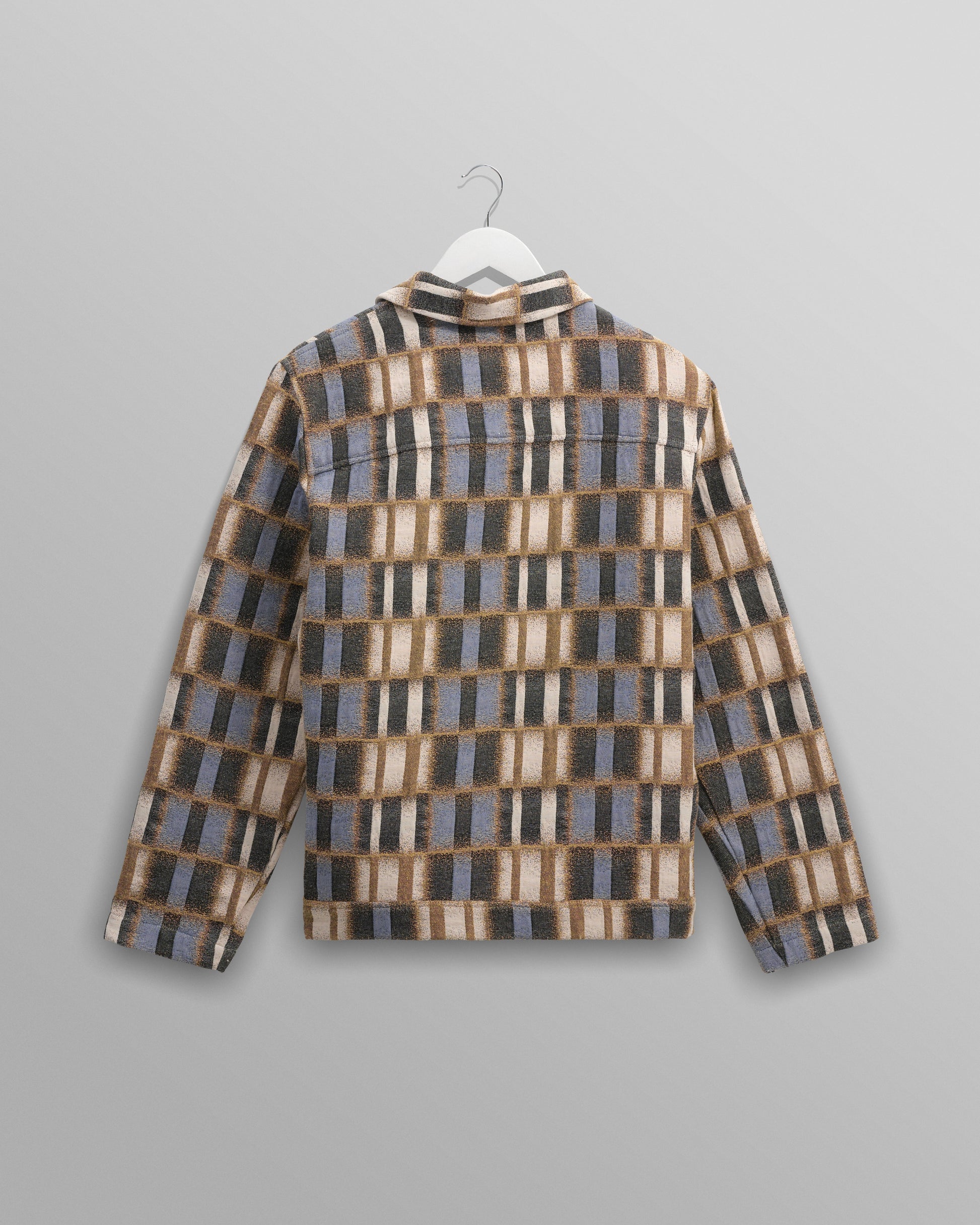 wax london men's Iggy - Beige And Blue Ombre Grid Jacket