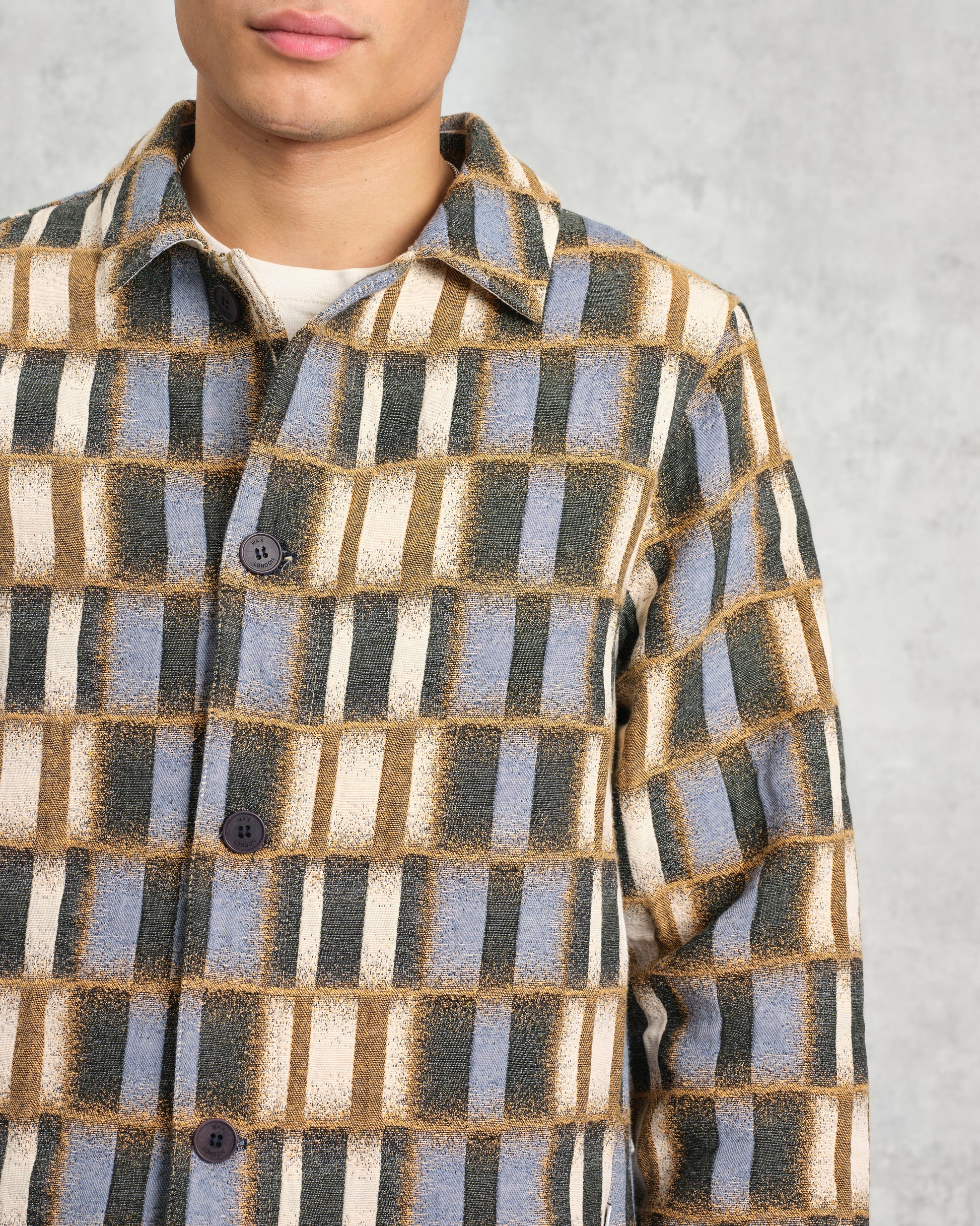 wax london men's Iggy - Beige And Blue Ombre Grid Jacket
