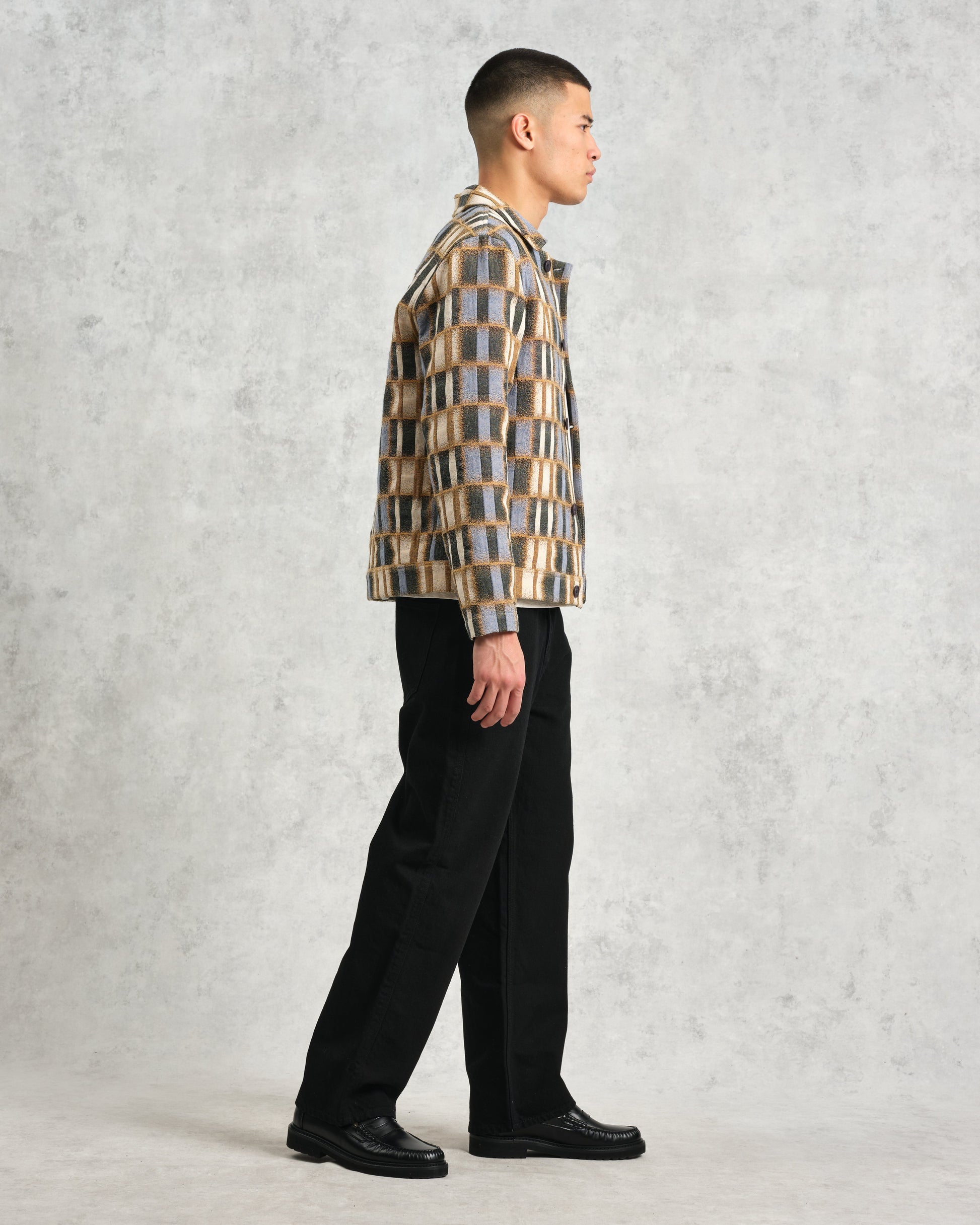 wax london men's Iggy - Beige And Blue Ombre Grid Jacket