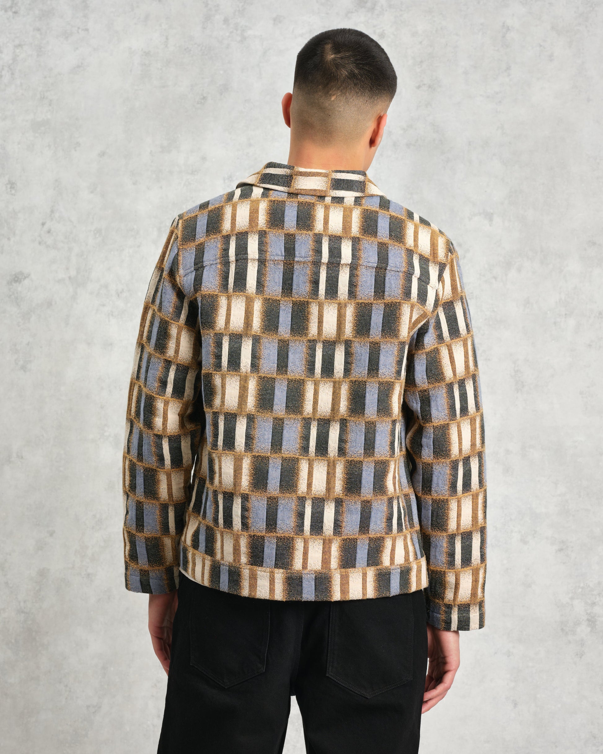 wax london men's Iggy - Beige And Blue Ombre Grid Jacket