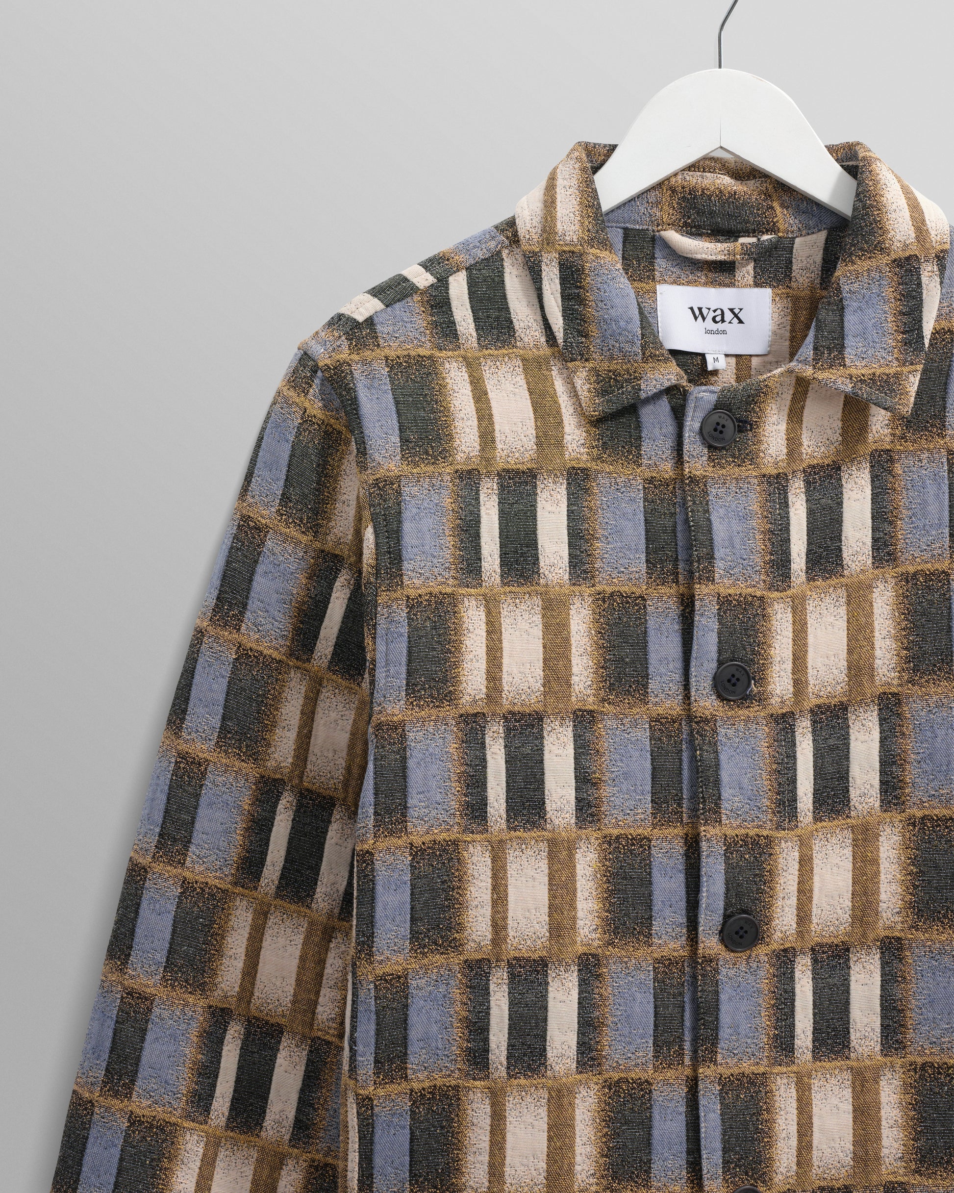 wax london men's Iggy - Beige And Blue Ombre Grid Jacket