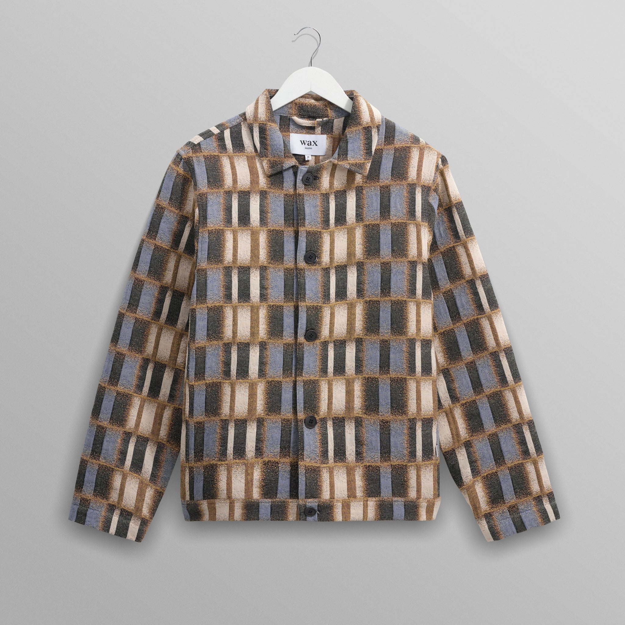 wax london men's Iggy - Beige And Blue Ombre Grid Jacket