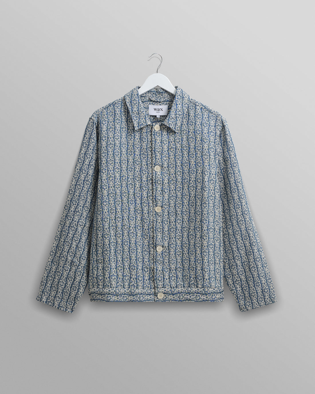 wax london men's Iggy - Blue And Ecru Floral Stripe Jacket