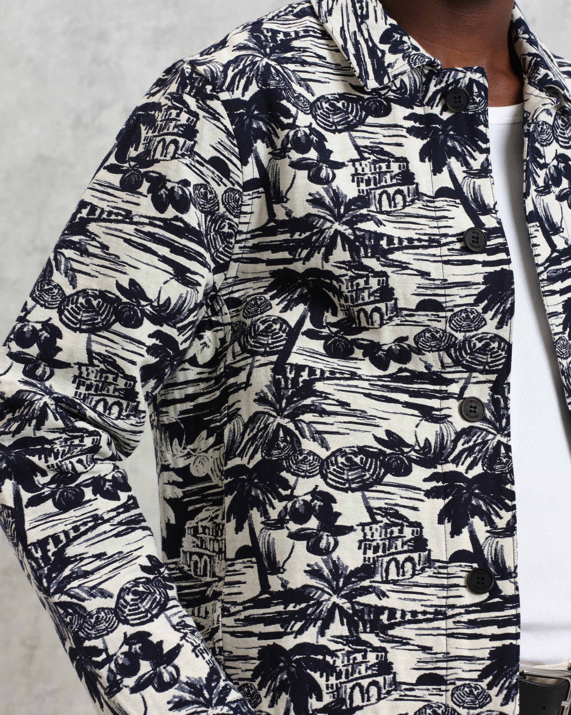 wax london men's Iggy - Navy And Ecru Beach Jacquard Jacket