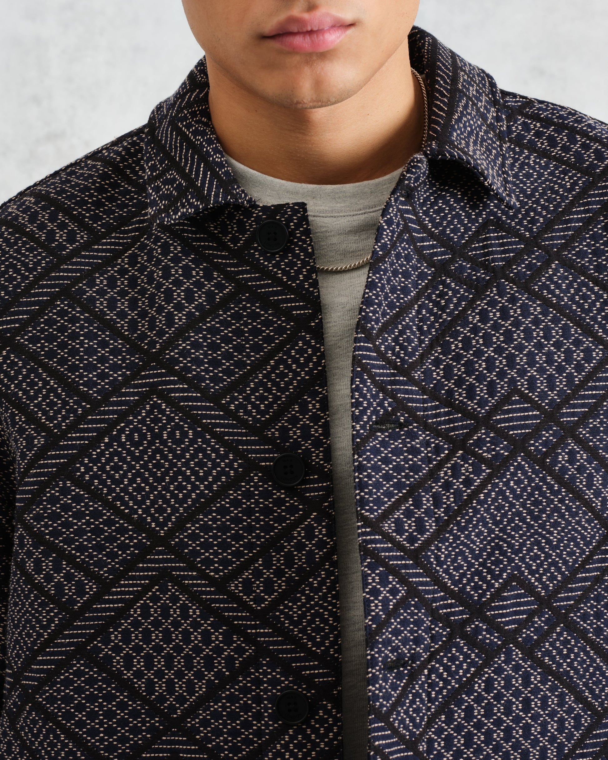wax london men's Iggy - Navy Diamond Stitch Jacquard Jacket