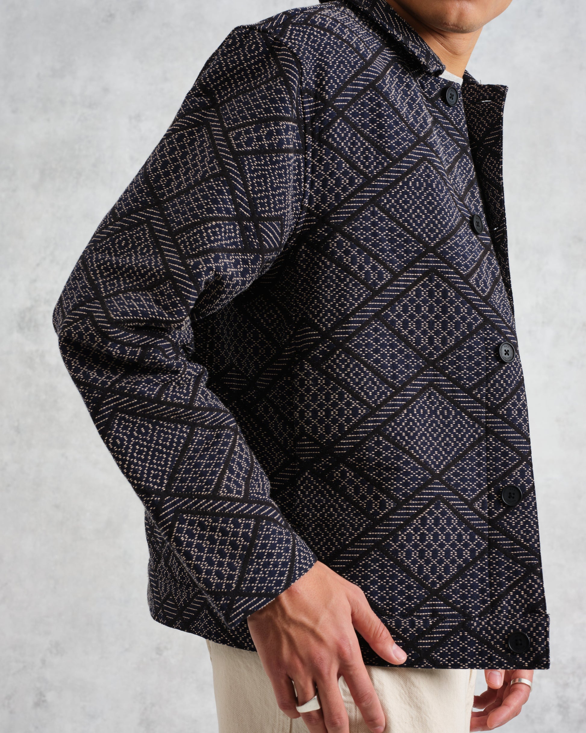 wax london men's Iggy - Navy Diamond Stitch Jacquard Jacket